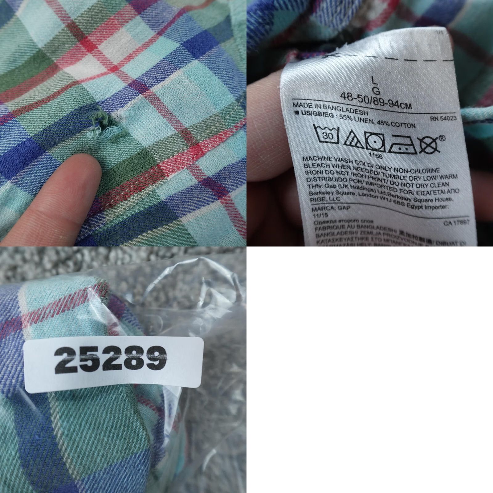 Gap Gap Shirt Mens L Green Plaid Linen Flannel Button Up Long Sleeve Casual Outdoor Size US L / EU 52-54 / 3 - 8 Thumbnail