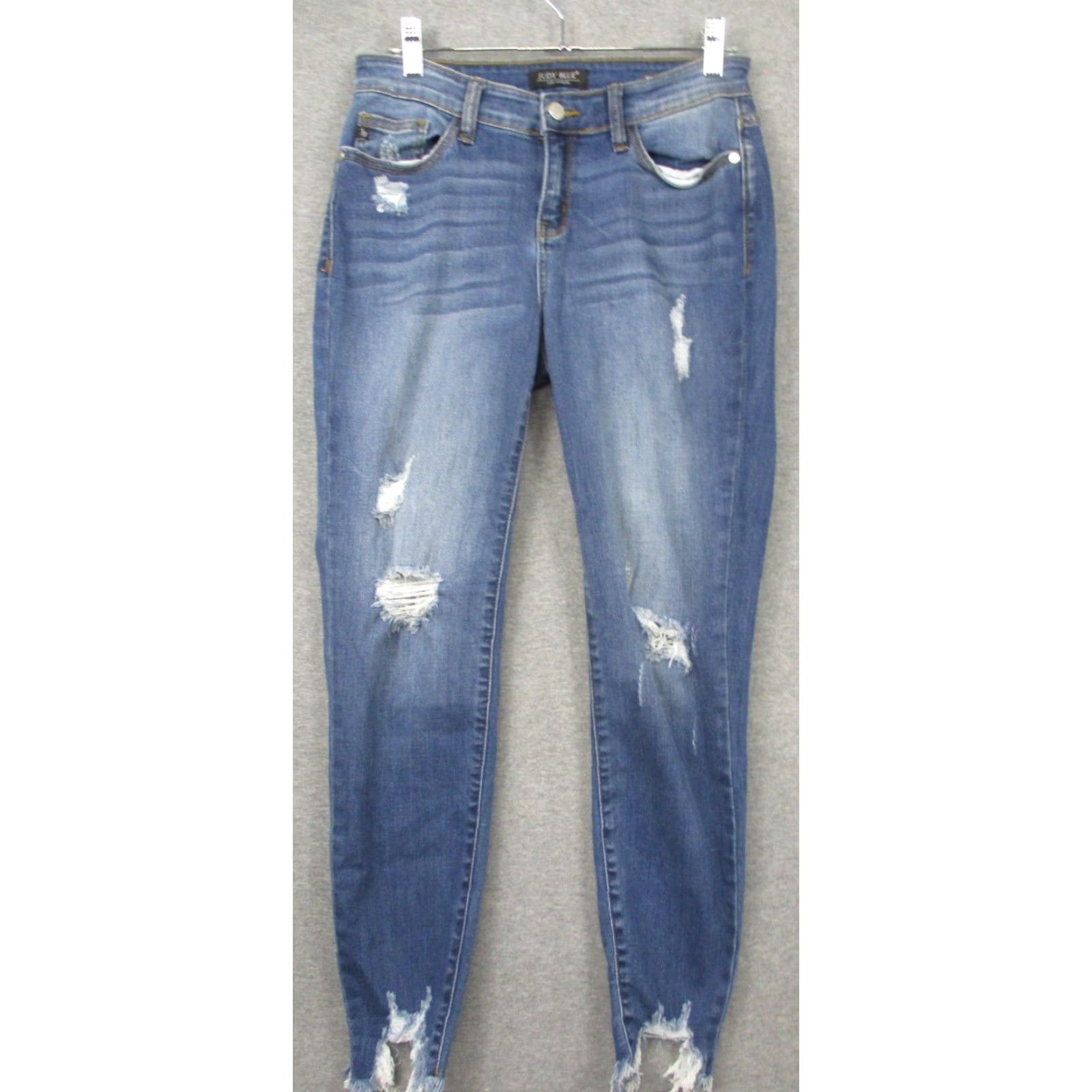 Vintage Judy Blue Jeans Cropped Distressed Stretch Comfort Sz 7/28 Blue Denim Regular 5-Pocket Womens Jeans Size 28" / US 6 / IT 42 - 2 Thumbnail