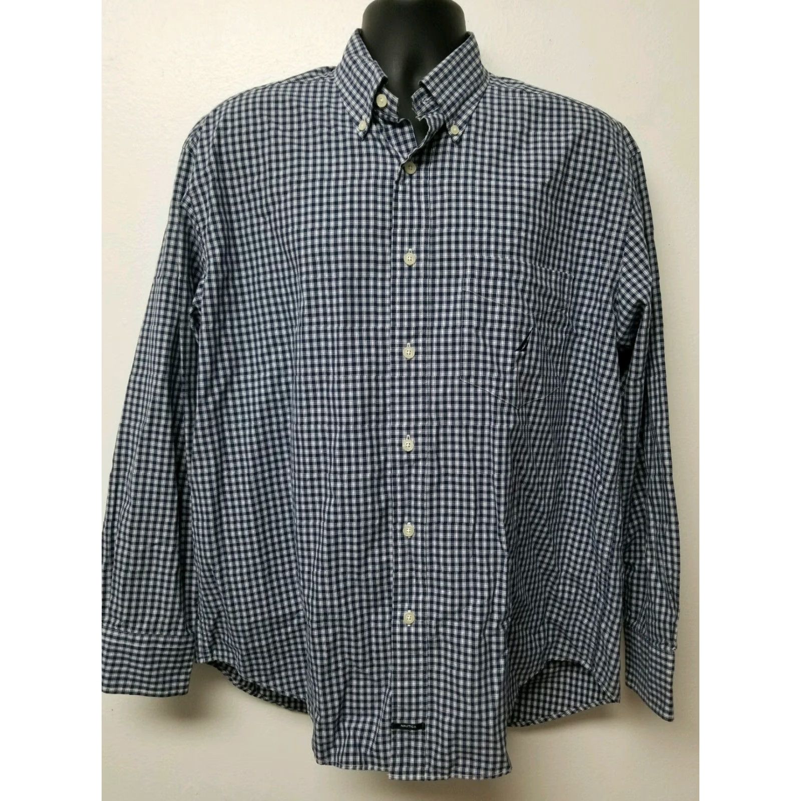 Nautica Nautica Shirt Mens Blue/White Plaid Button Front Long Sleeve L Size US L / EU 52-54 / 3 - 4 Thumbnail