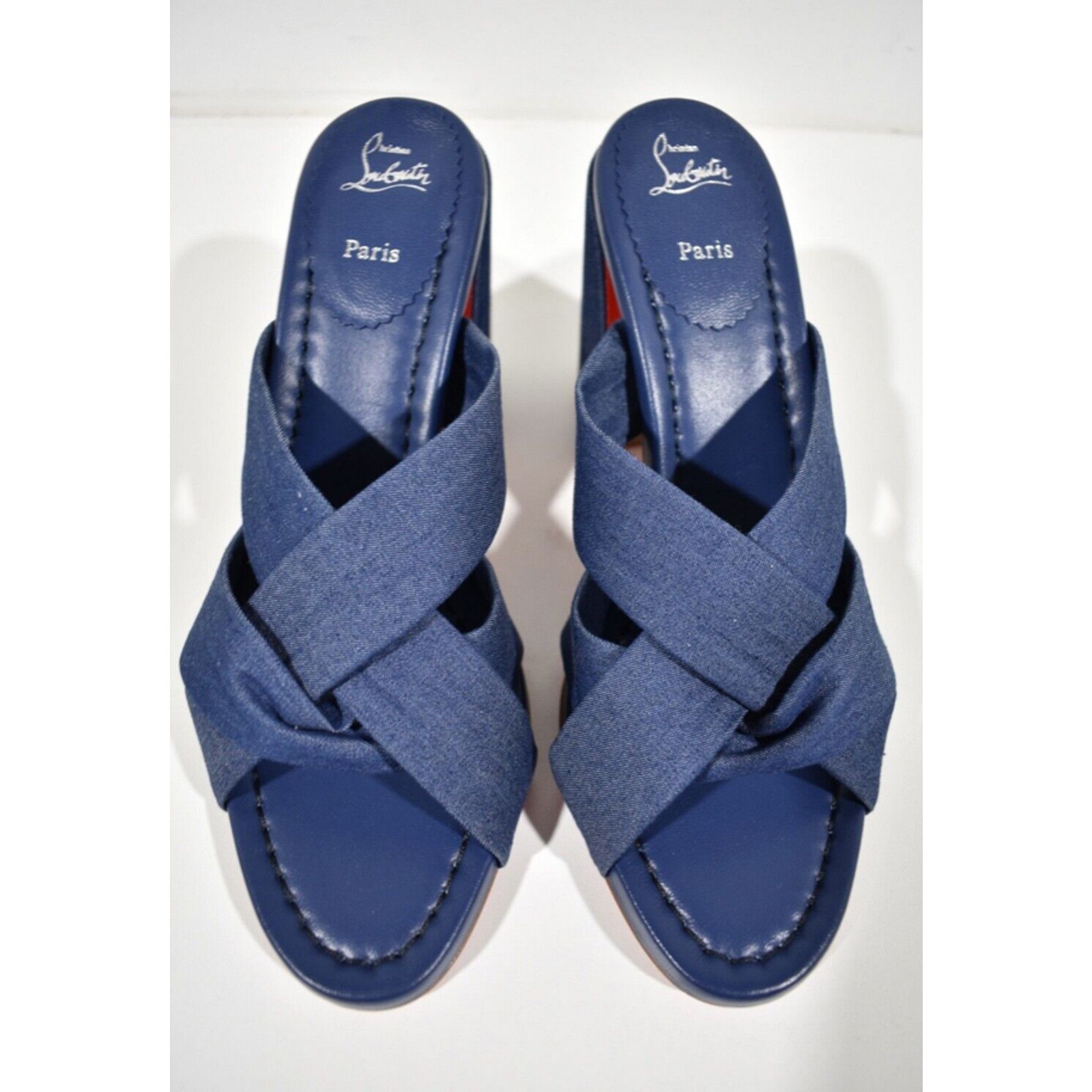 Christian Louboutin Disco Club 85 Blue Denim Backless Mule Sandal Heel 37.5 Size US 7.5 / IT 37.5 - 5 Thumbnail