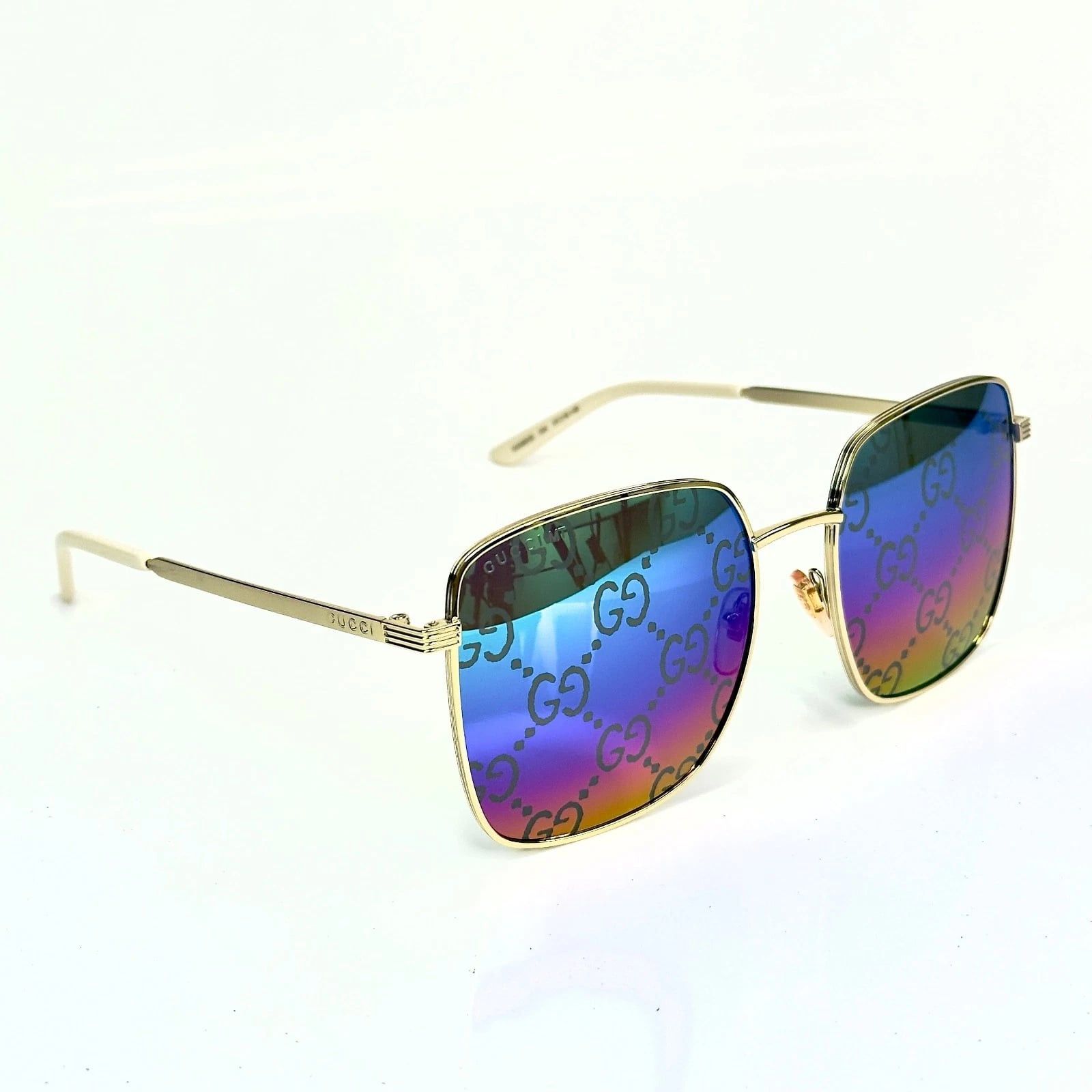 Gucci GUCCI 0802 Gold Blue Rainbow GG Print Gg0802S Sunglasses 004 Size ONE SIZE - 8 Thumbnail