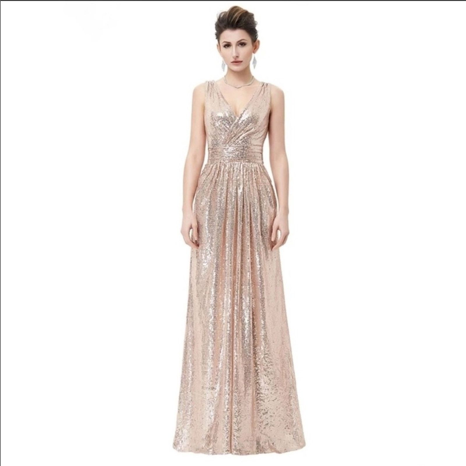 Nordstrom NEW KATE KASIN Pink Rose Gold Sequin Sparkle Maxi Gown Dress |  Grailed