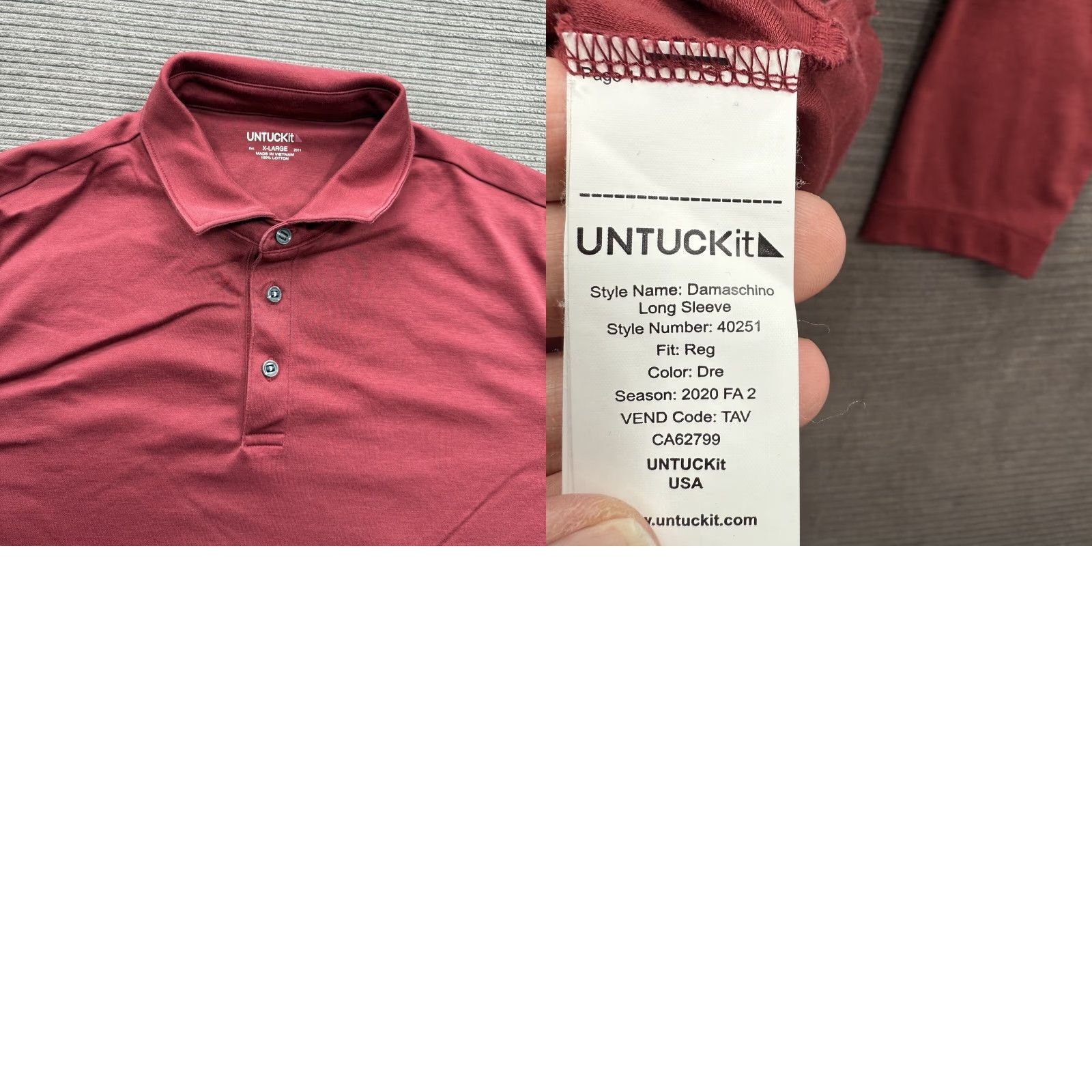 UNTUCKit UNTUCKit Polo Shirt Men XL Red Cotton Performance Long Sleeve Golf Golfing Shirt Size US XL / EU 56 / 4 - 8 Thumbnail