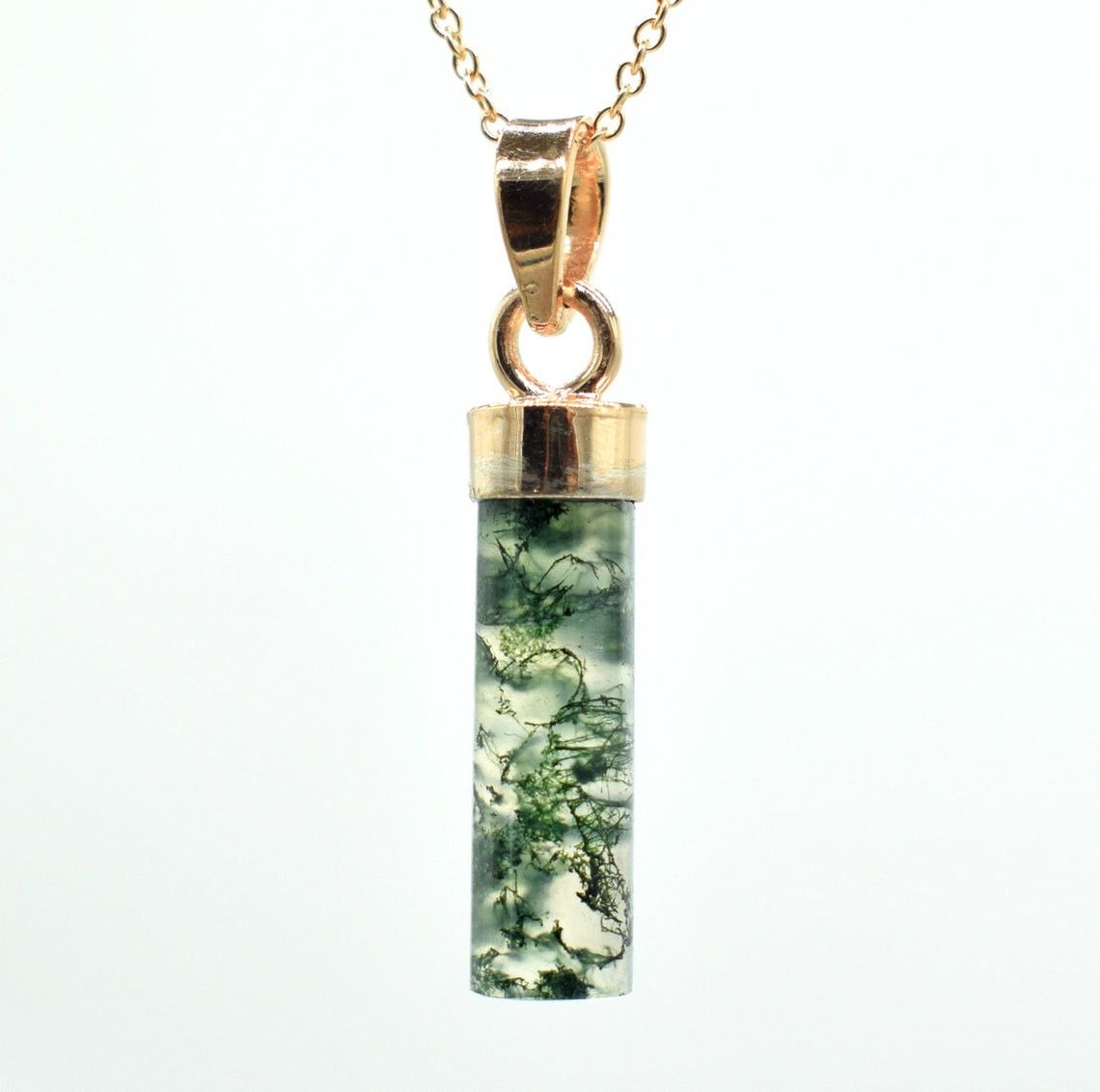 Handmade Natural Moss Agate Pendant: 925 K Silver Necklace, 18 Inch Size ONE SIZE - 1 Thumbnail