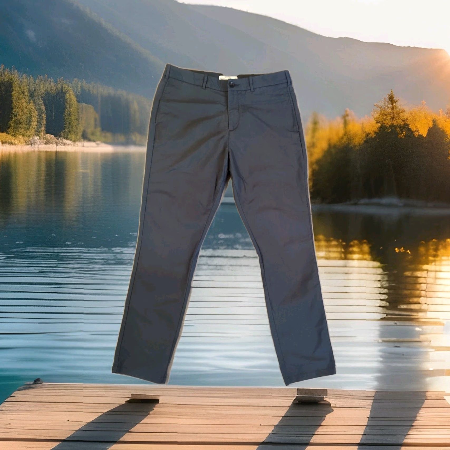 Vintage Hill City Everyday Tech Pants Mens Slim Straight Water Resistant Canvas Gray 34" 32" Pockets Zip Casual Workwear Travel Activewear 2000s? Size US 34 / EU 50 - 2 Thumbnail