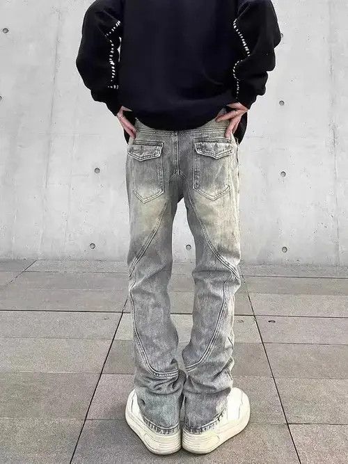 Japanese Brand × Jean Retro distressed yellow mud-dyed straight-leg zipper jeans Size US 32 / EU 48 - 3 Thumbnail