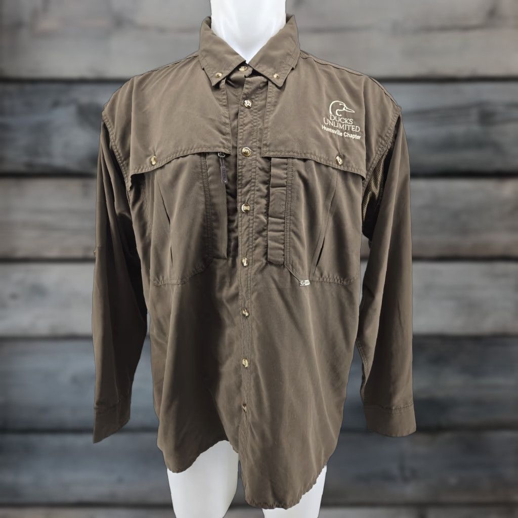 Vintage Drake Waterfowl Button-Up Shirt Long Sleeve Brown Ducks Unlimited Huntsville AL Chapter Hunting Vented Embroidered Pockets Collared L Size Mens Size US L / EU 52-54 / 3 - 1 Thumbnail