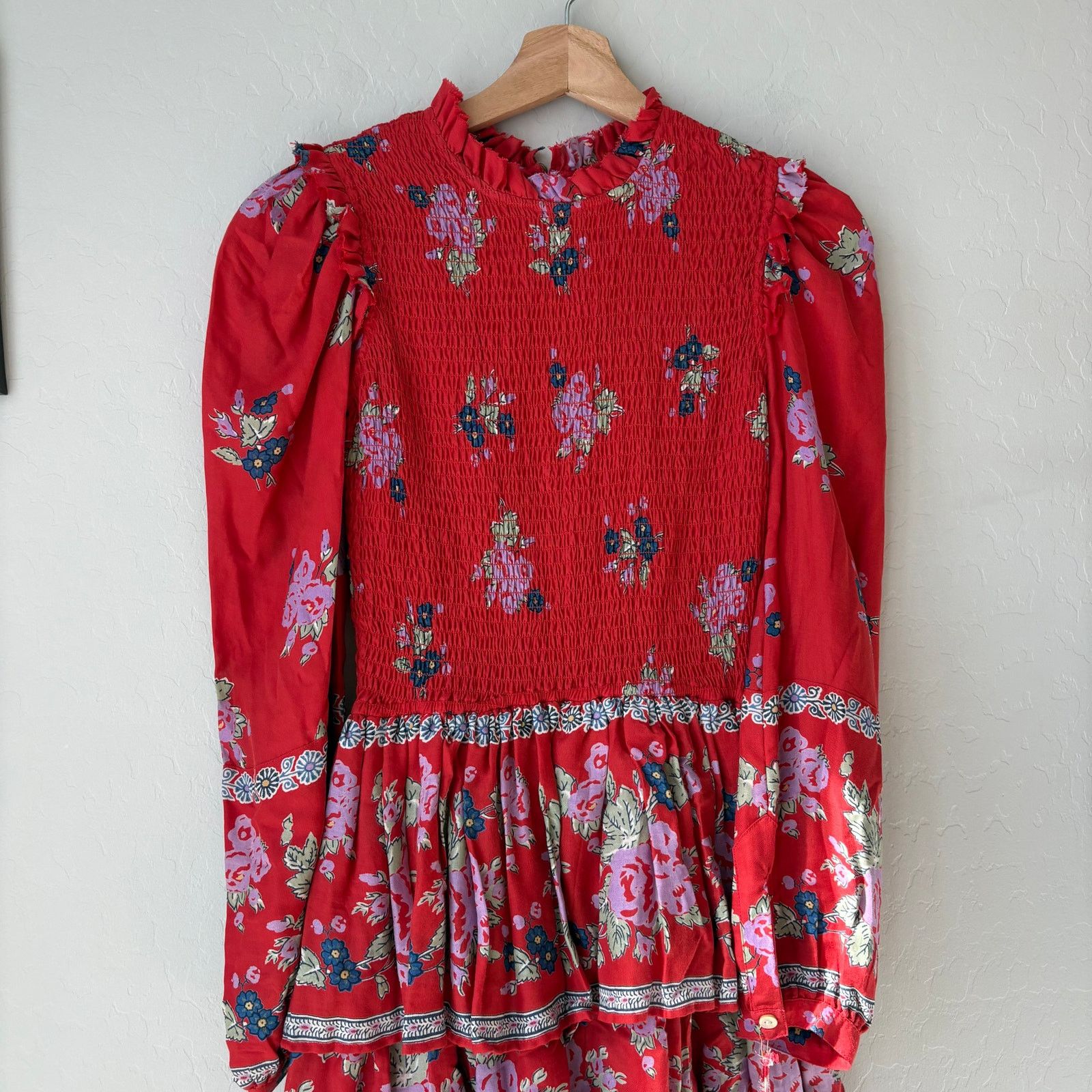 Alix Of Bohemia Alix of Bohemia Floral Red Selma Long Sleeve Dress XS Size XS / US 0-2 / IT 36-38 - 4 Thumbnail