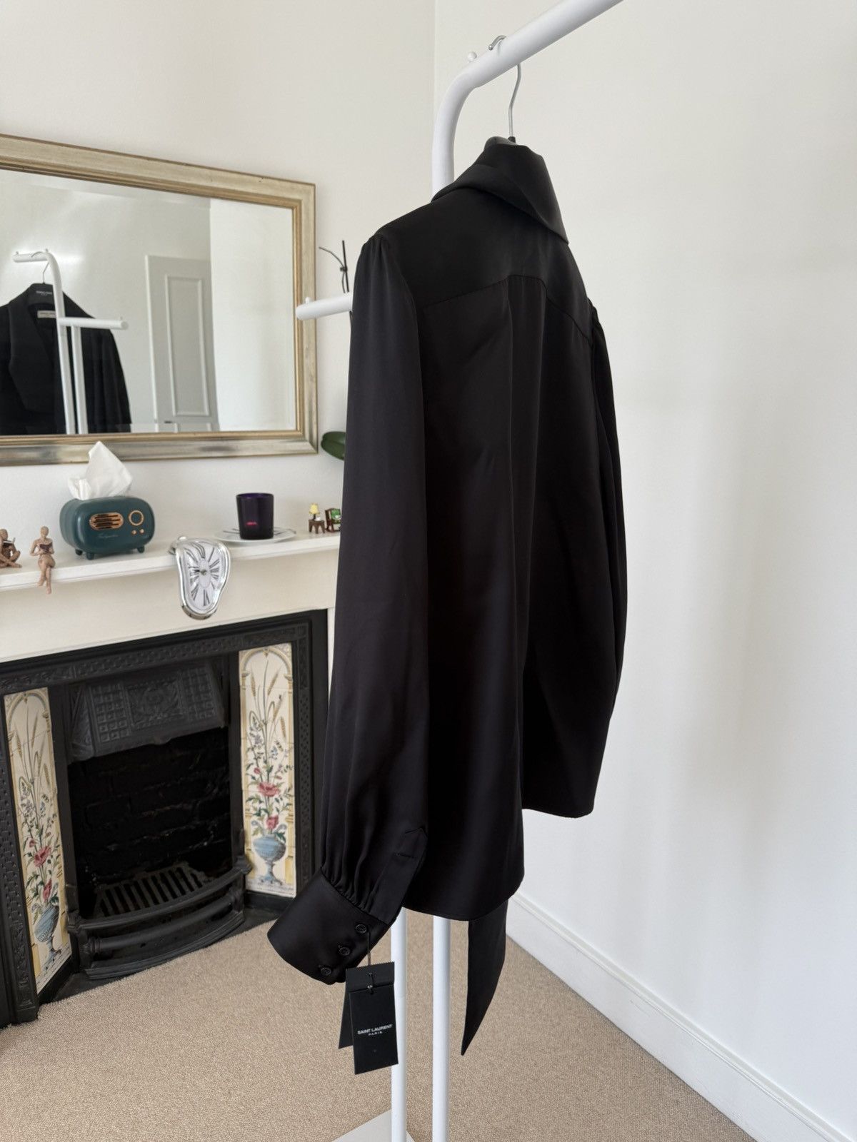 Saint Laurent Paris FW23 Saint Laurent Silk Lavalliere-Neck Shirt Noir Size US S / EU 44-46 / 1 - 8 Thumbnail