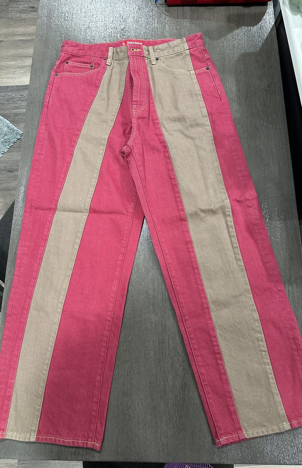 Supreme Paneled Stripe Baggy Jean RED Supreme Paneled Stripe Baggy