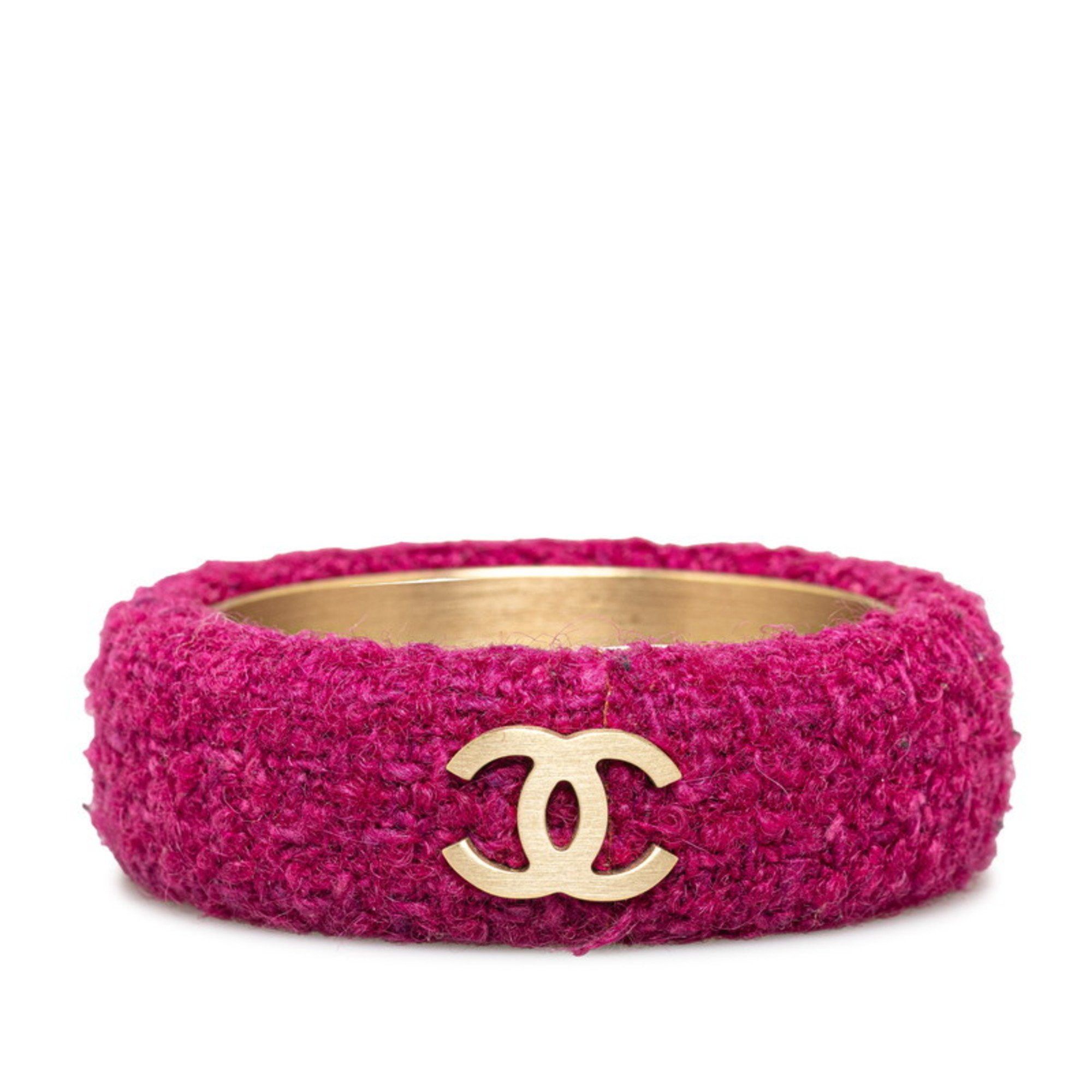 image of Chanel Coco Mark Bangle Purple Gold Tweed Plated Women's Chanel