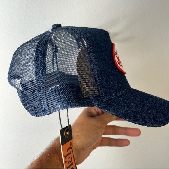 Designer × Von Dutch NWT VON DUTCH DARK DENIM RED & WHITE PATCH TRUCKER HAT Size ONE SIZE - 4 Thumbnail