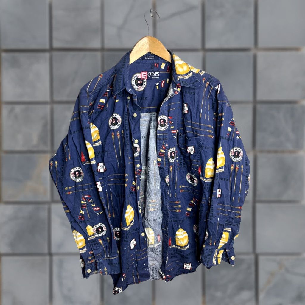Chaps VINTAGE Chaps Ralph Lauren Shirt Mens Large Blue Nautical Sailboat Flag Print Button Up Size US L / EU 52-54 / 3 - 1 Thumbnail