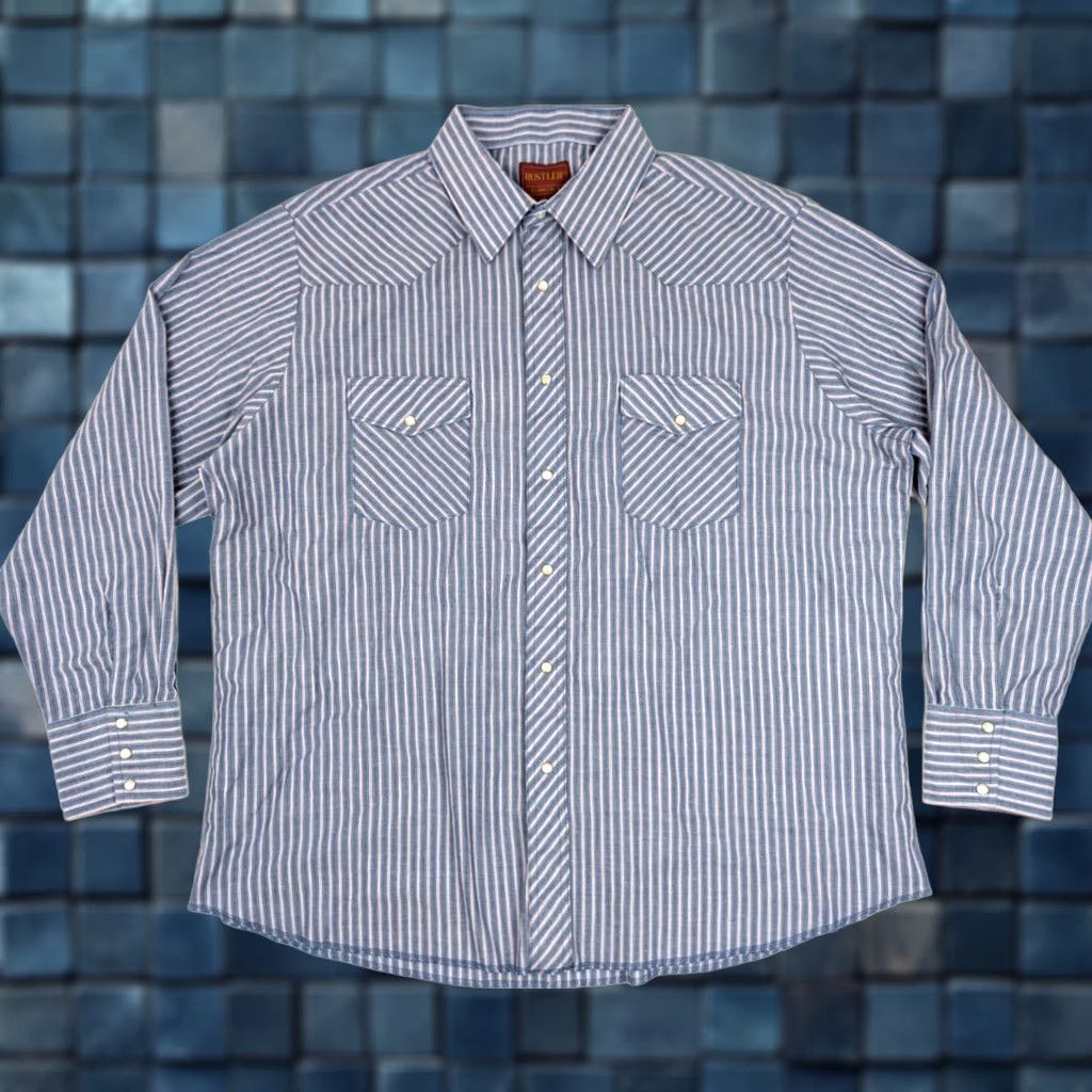 Vintage VINTAGE Rustler Shirt Men 2XL Western Pearl Snap Striped Blue Red X-Long Tails Button-Up Shirt Size US XXL / EU 58 / 5 - 1 Thumbnail