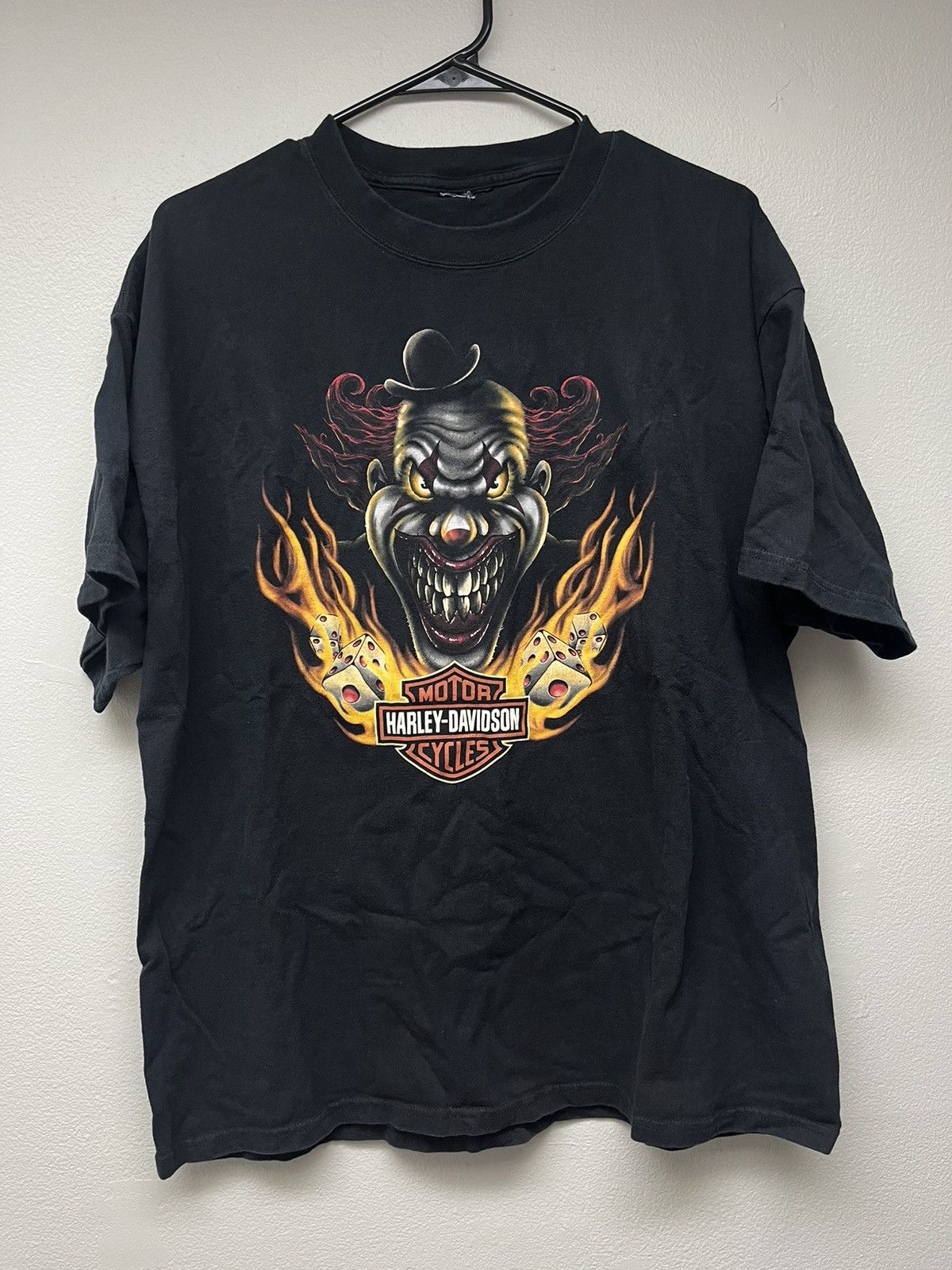 Vintage Harley Davidson Flaming Dice Joker Clown Tshirt