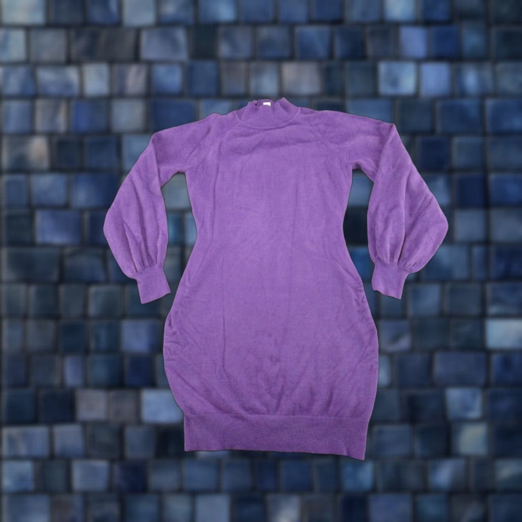 Vintage Exlura Knit Sweater Dress Purple Stretch Long Sleeve L Women's Casual Knit Dress Midi Size L / US 10 / IT 46 - 1 Thumbnail