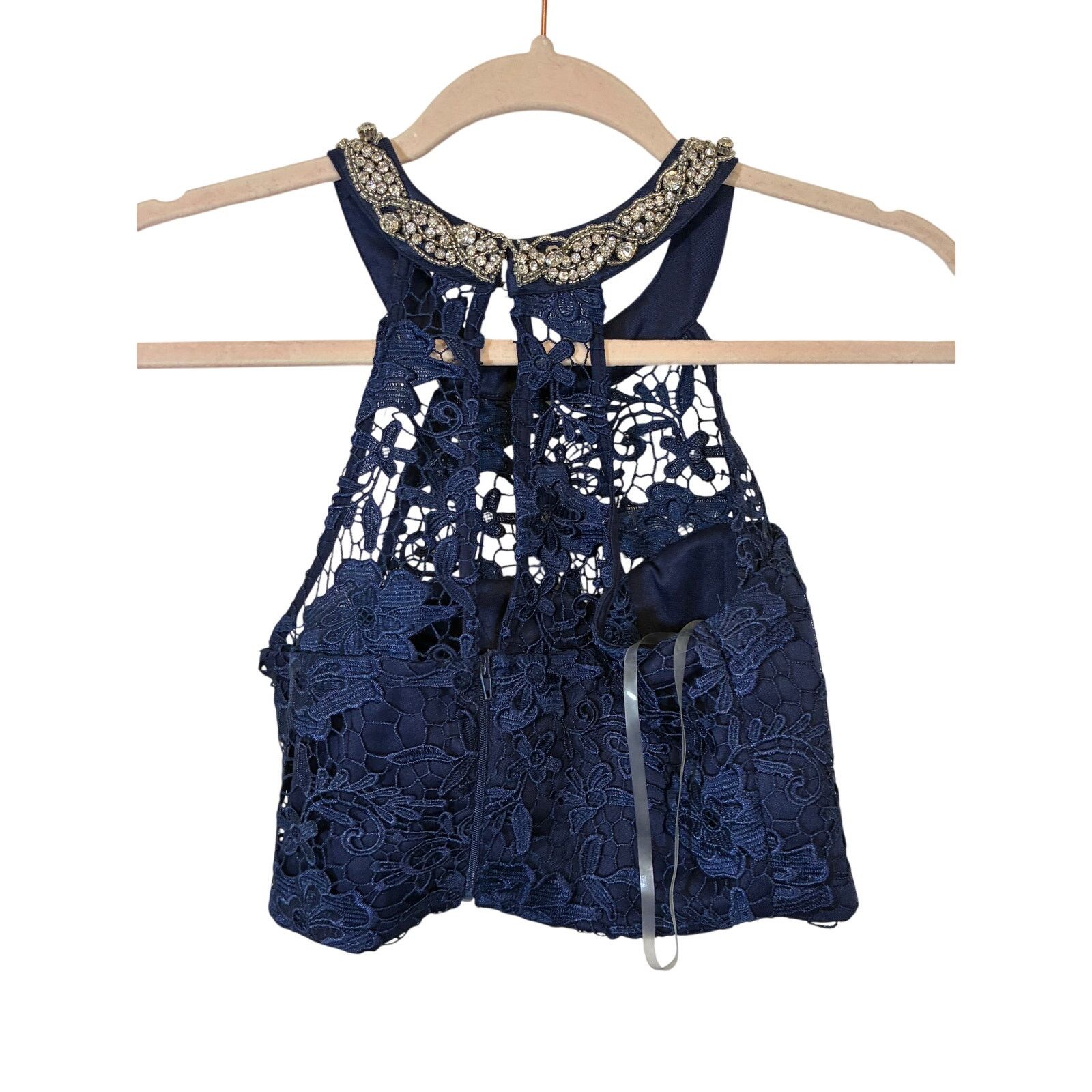 my michelle blue lace dress * NWT My Michelle Lace Dress size 7 Navy Blue Black body con
