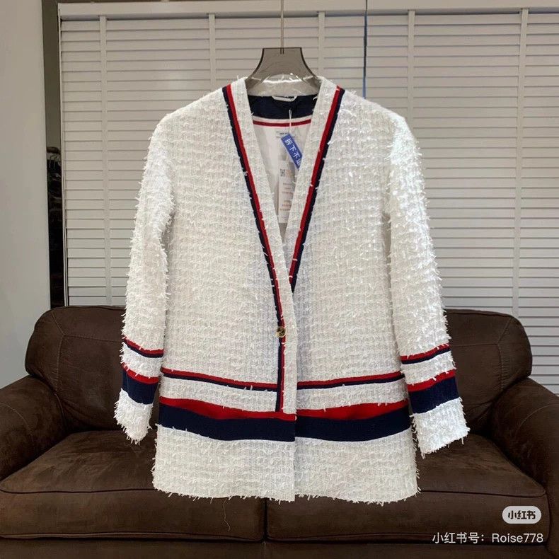Thom Browne Thom Browne White tweed coat with red stripes Size M / US 6-8 / IT 42-44 - 1 Thumbnail
