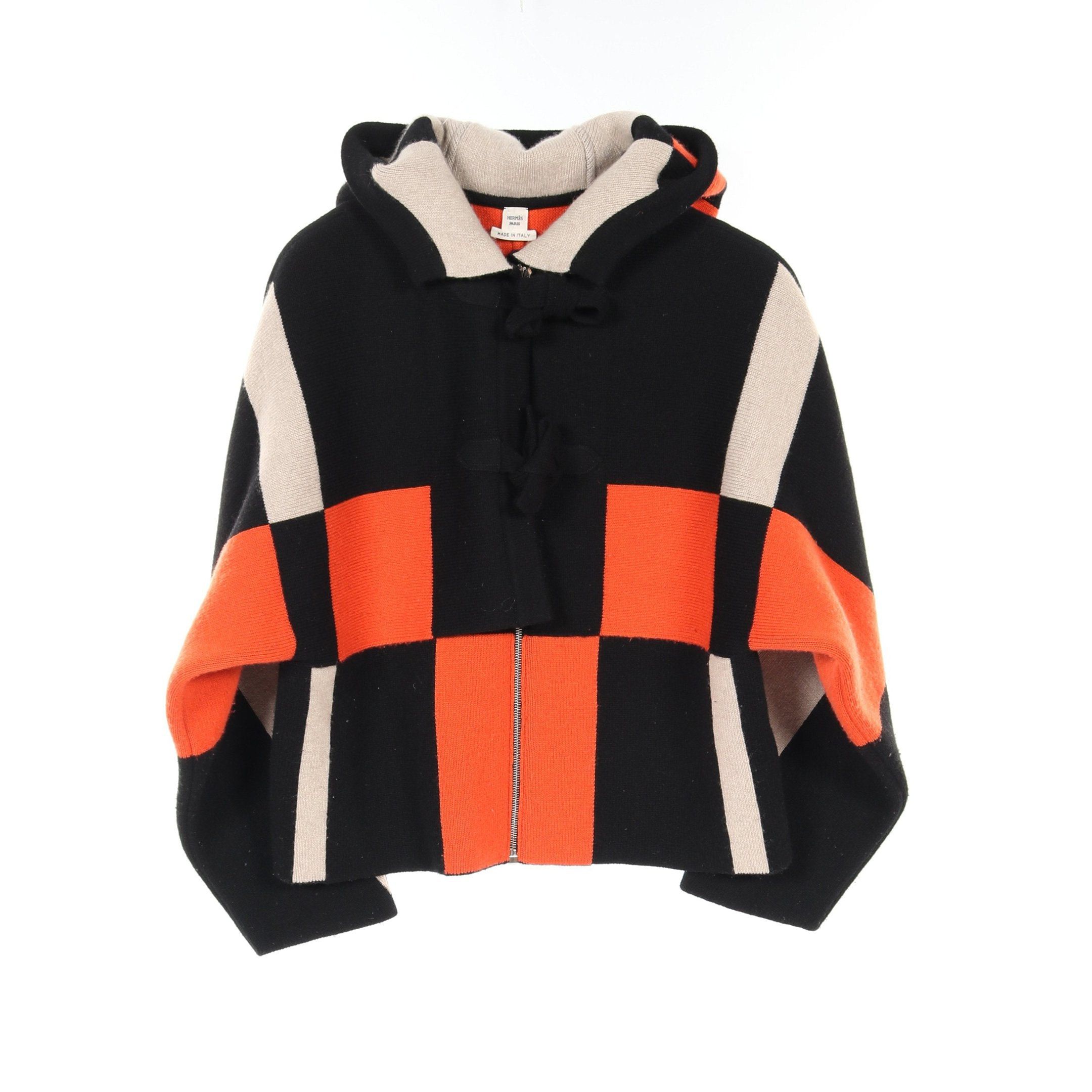 Hermes Hermes Knitted Hoodie Cardigan Jacket Cashmere Black Orange Beige Size ONE SIZE - 1 Thumbnail