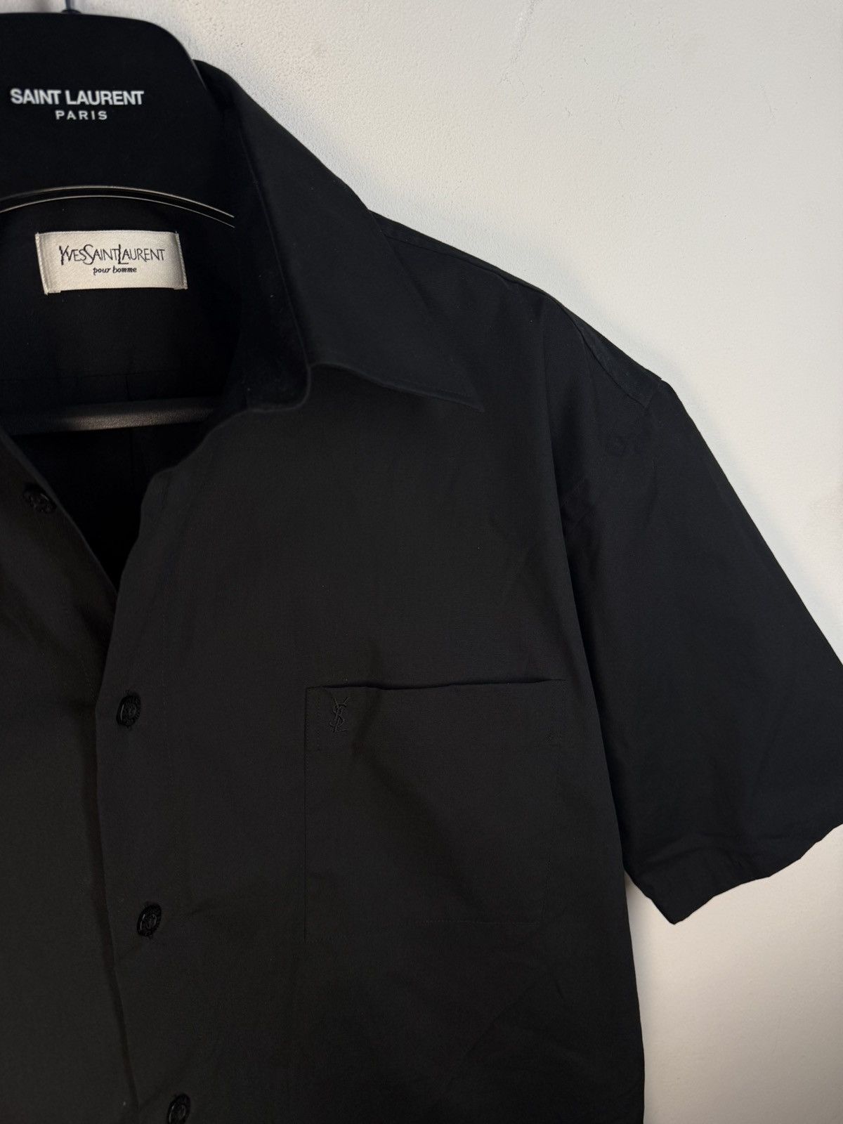 Yves Saint Laurent Black YSL Shirt Short Sleeve Button Up Collar Vintage y2k Size US M / EU 48-50 / 2 - 1 Thumbnail