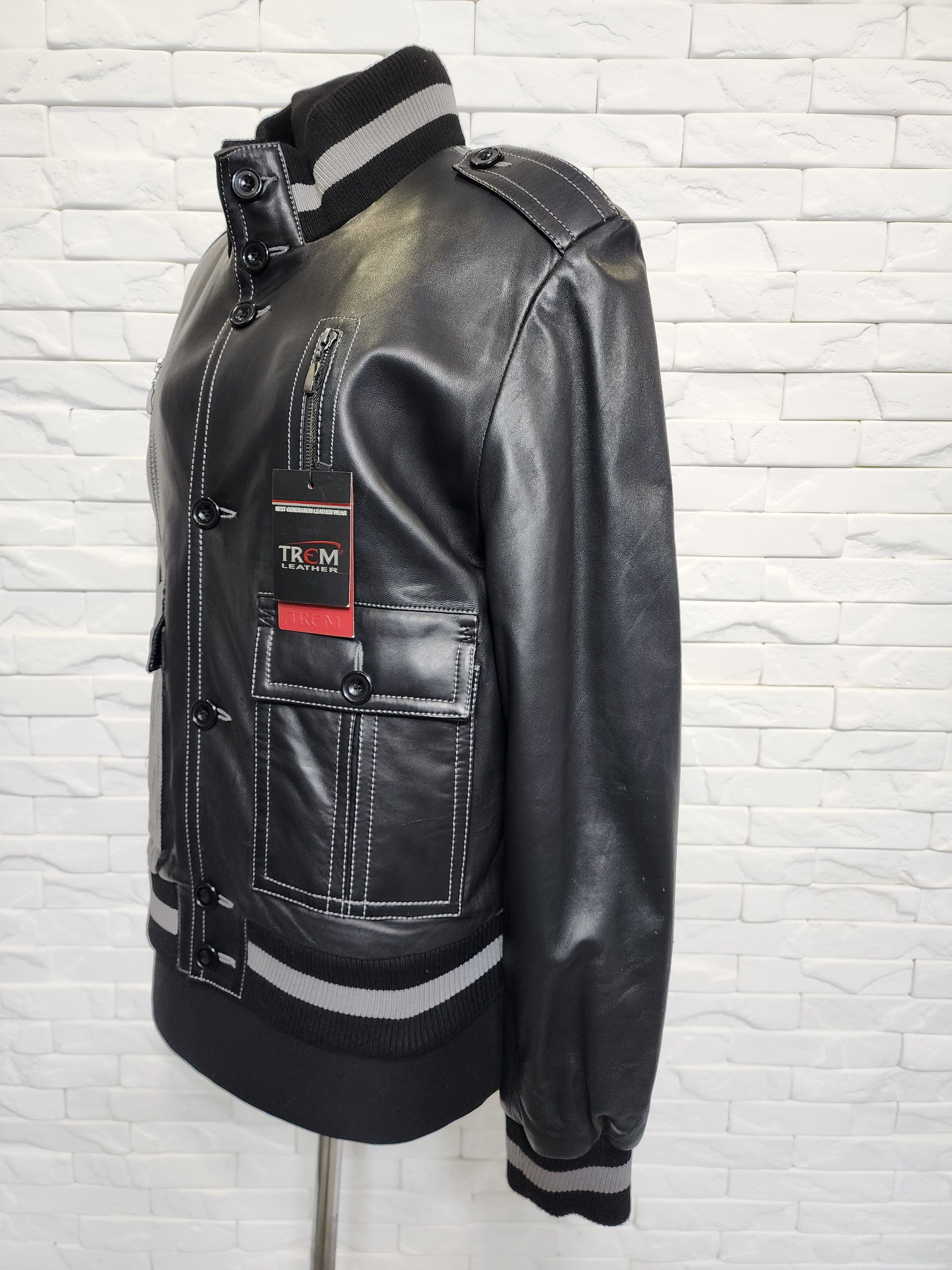 Genuine Leather Men's Black Genuine Leather Jacket: Buttoned Pockets Size US L / EU 52-54 / 3 - 1 Thumbnail