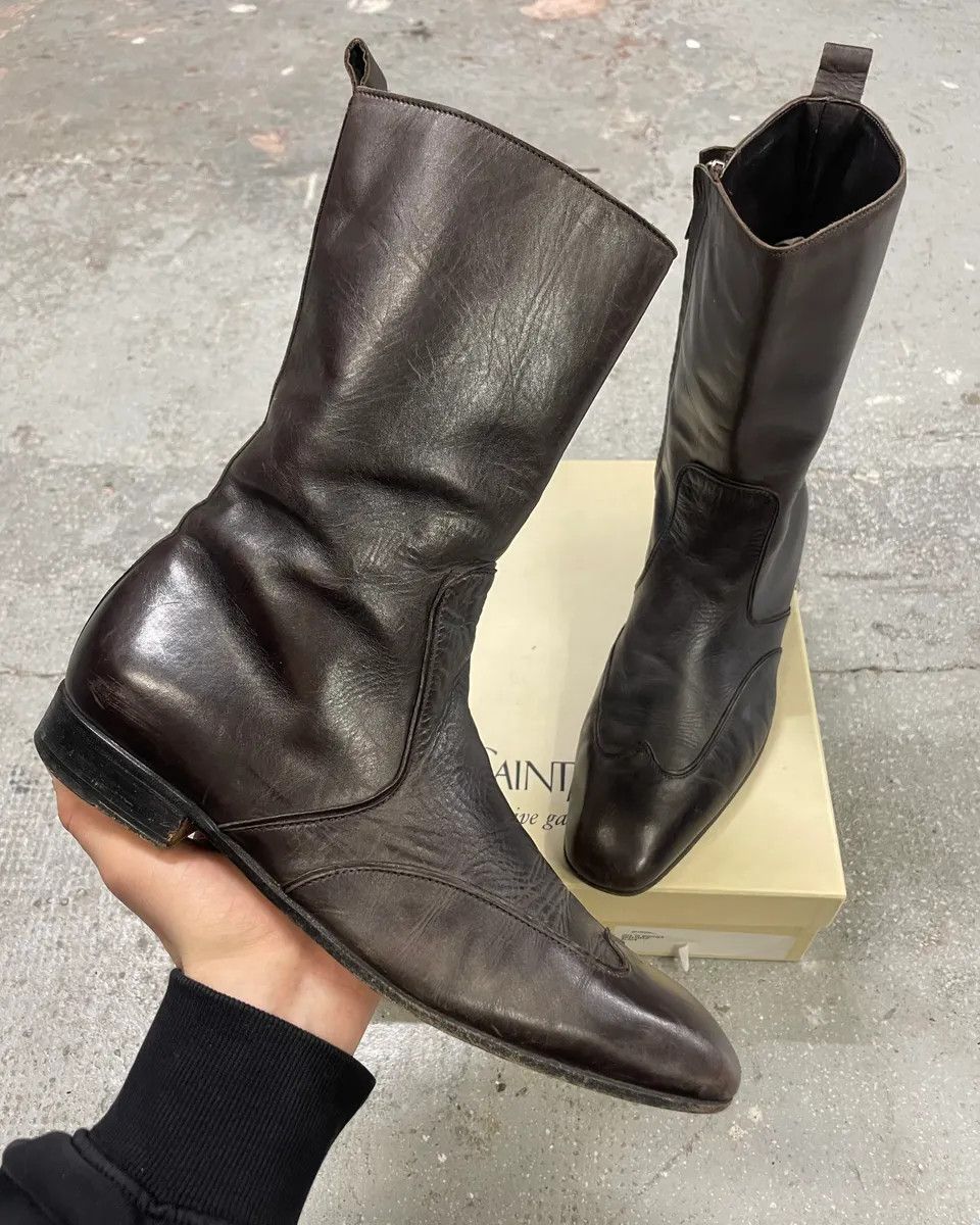 1990s Yves Saint Laurent Rive Gauche Black Leather Ankle Boots