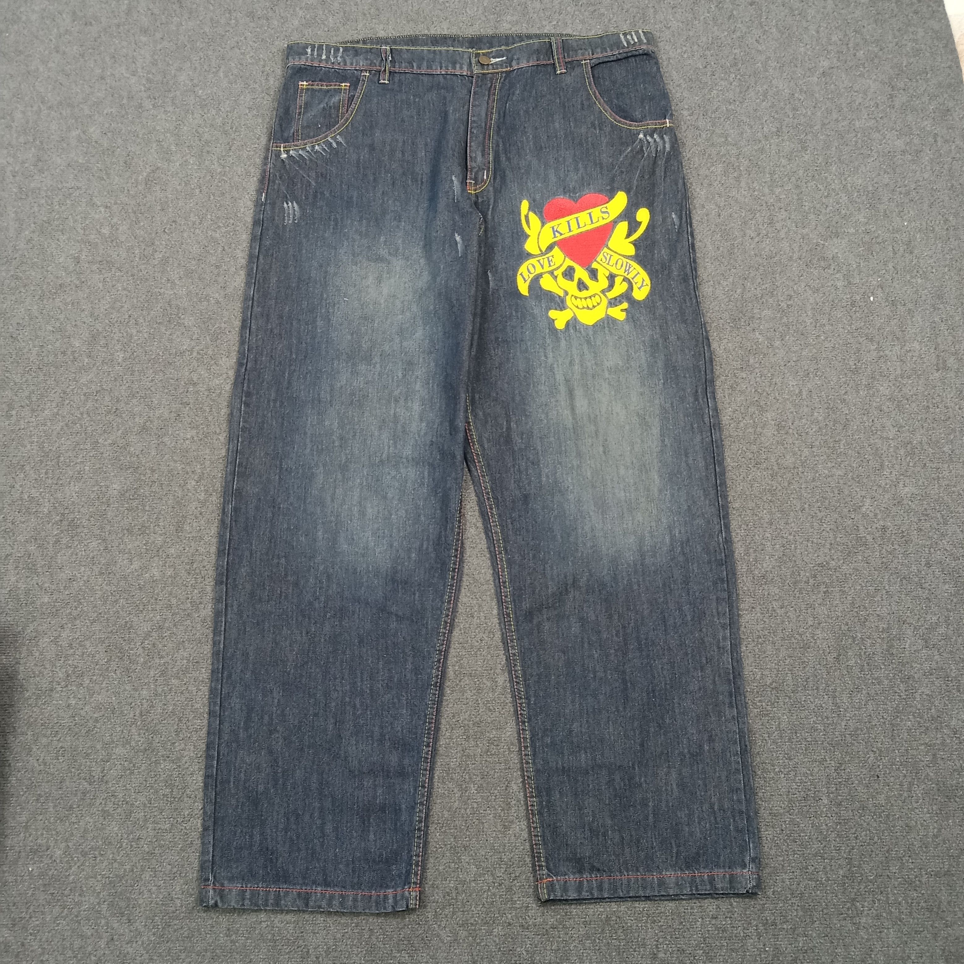 Ed Hardy Ed Hardy Embroidered Skull Art Logo Jeans C272N18 Size US 43 - 1 Thumbnail