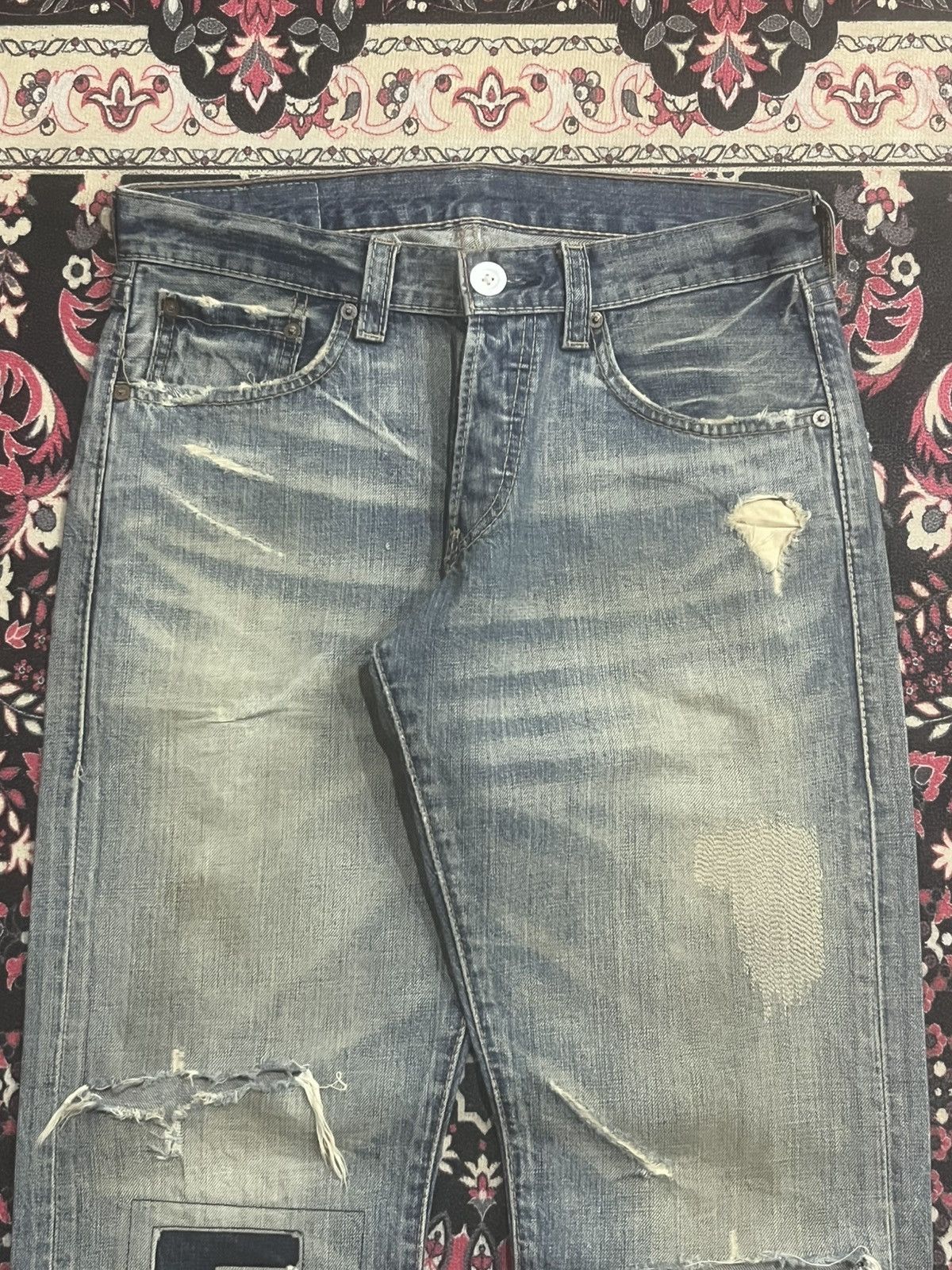 Levi's Y2K Levi’s 507 Blue Faded Washed Distressed Patches Jeans Size US 29 - 4 Thumbnail