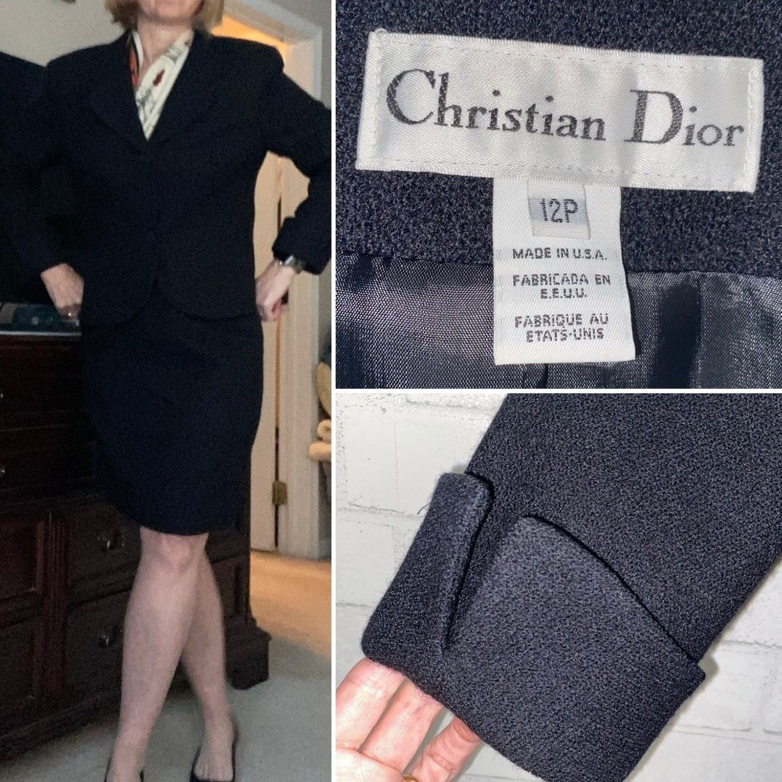 Dior Christian Dior Vtg Blk Womens Woo Suit Blazer Skirt 12P EUC Size XL / US 12-14 / IT 48-50 - 1 Thumbnail