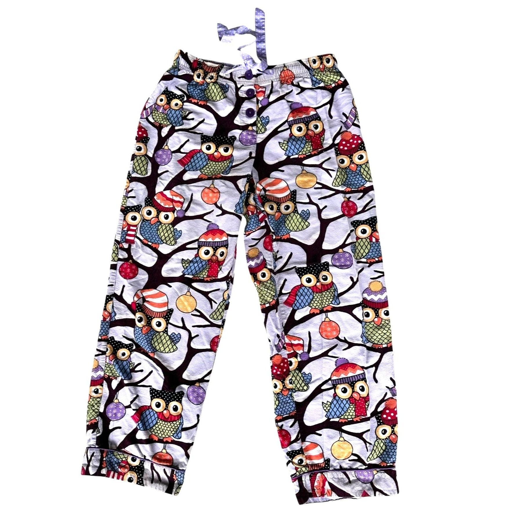 Other Nick Nora Owl Pajama Bottoms Unisex Small Purple Flannel Fro Size 30" / US 8 / IT 44 - 4 Thumbnail