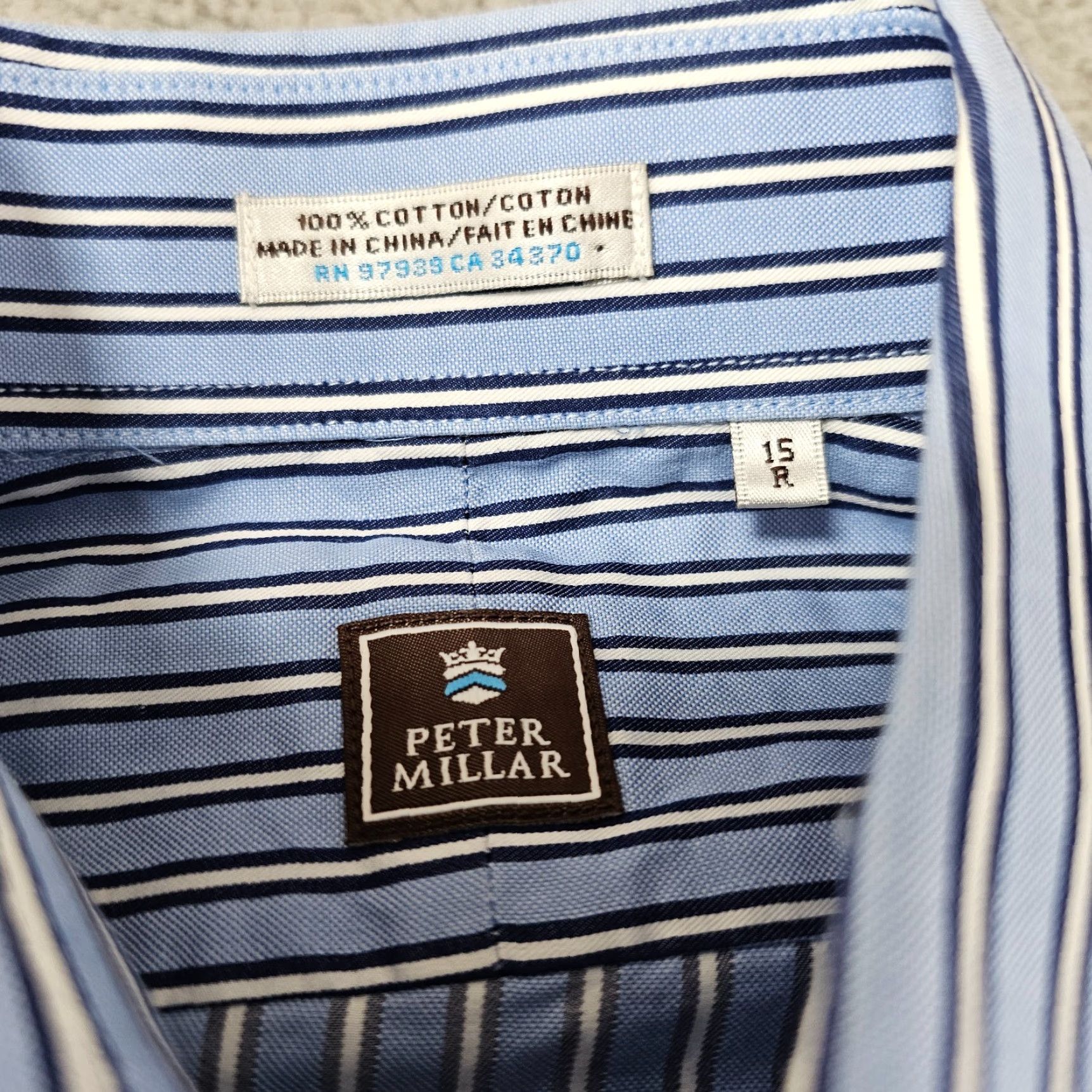 Peter Millar Peter Millar Shirt Mens 15 Blue Pinstriped Woven Casual Button Down Cotton Size US M / EU 48-50 / 2 - 3 Thumbnail