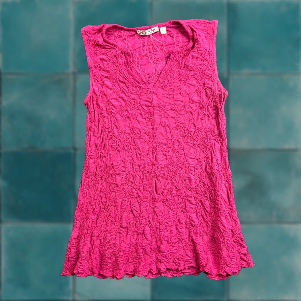 Vintage Sno Skins Tank Top Womens S Pink Crinkle Textured Sleeveless V-Neck 62220 Size S / US 4 / IT 40 - 1 Thumbnail
