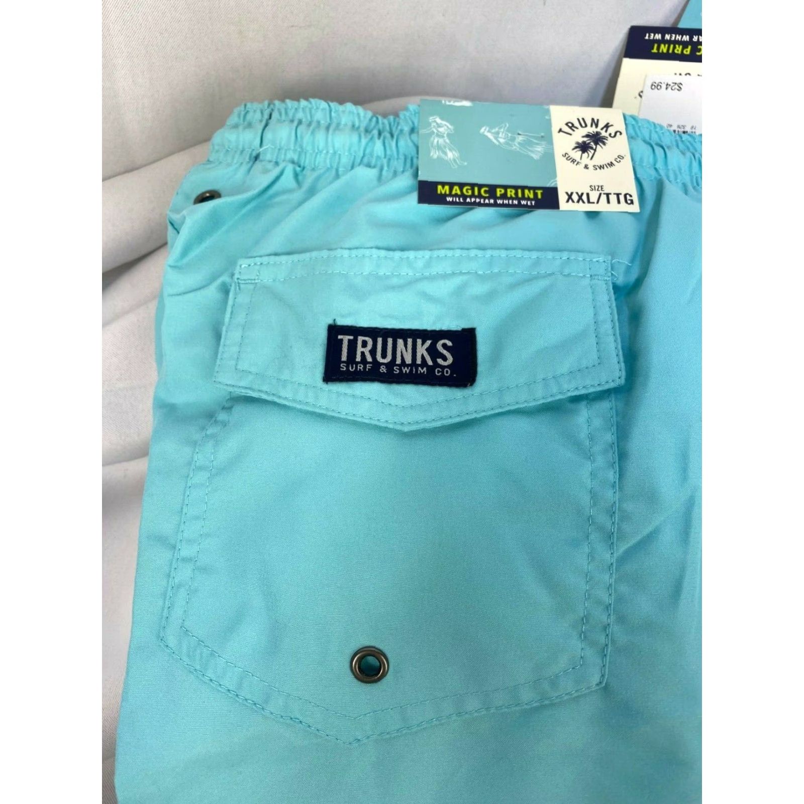 Vintage Trunks Surf & Swim Co. San-O Solid Swim Trunk Shorts - Water Blue 2XL Mens, 7" Inseam, Polyester Size US 39 - 7 Thumbnail