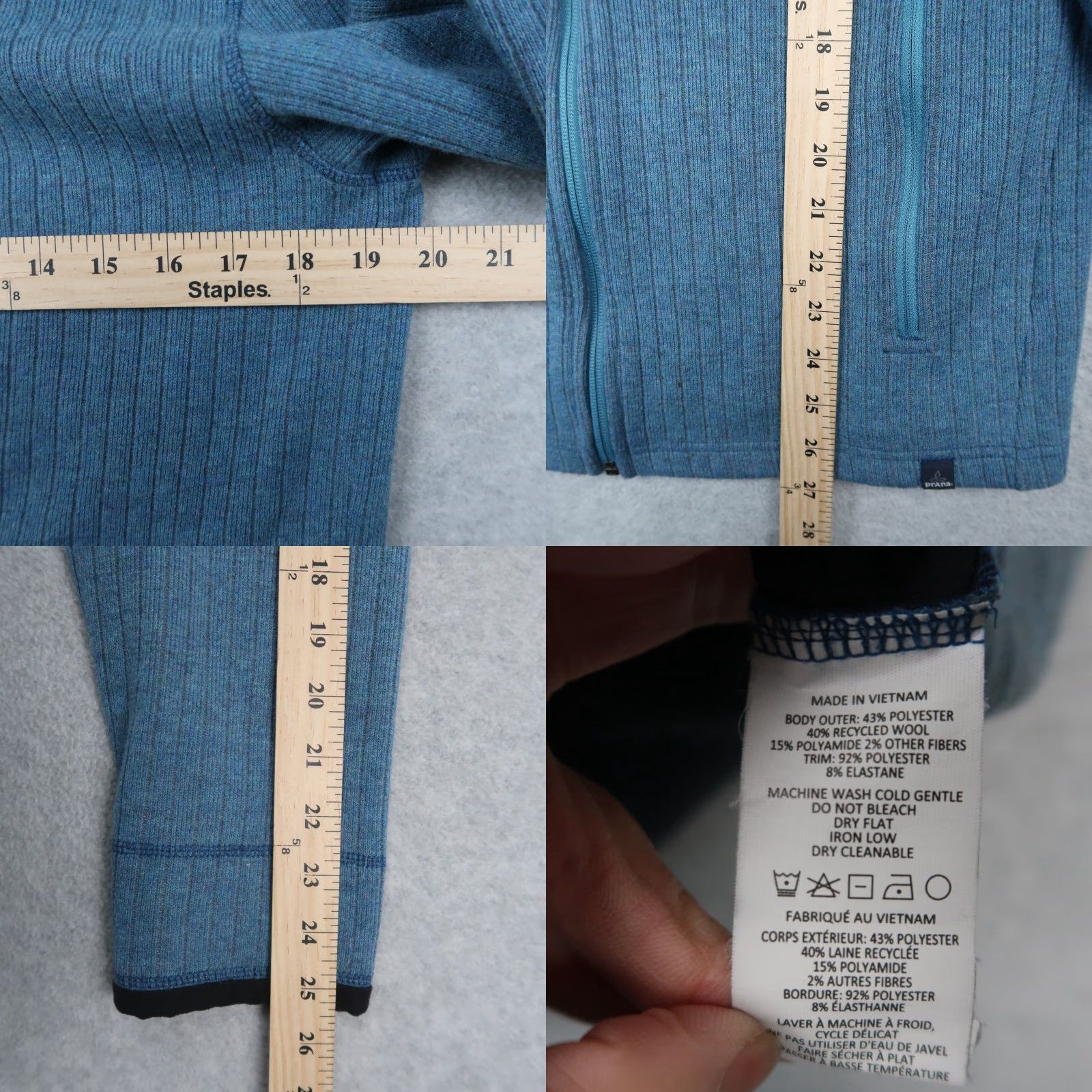 Prana prAna Sweater Jacket Mens M Blue Full Zip Wool Blend Ribbed Mock Size US M / EU 48-50 / 2 - 8 Thumbnail