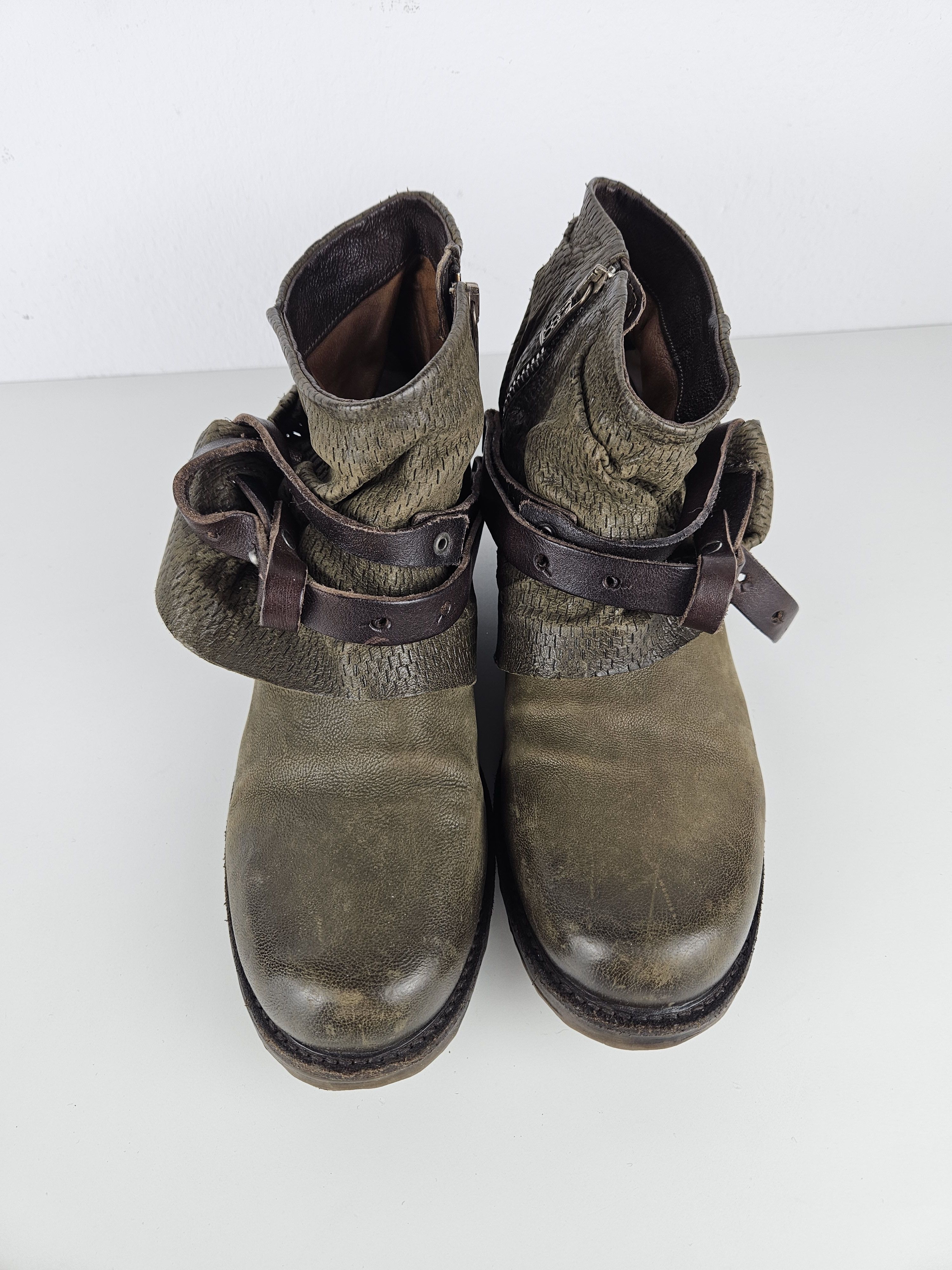 A.S.98 Archive AS98 olive leather bondage side zip ankle boots Size US 10 / IT 40 - 12 Thumbnail