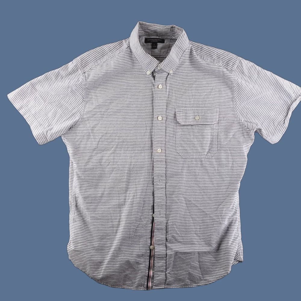 Banana Republic Banana Republic Shirt Mens Large Oxford Short Sleeve Button Stripe Black White L Multicolor Size US L / EU 52-54 / 3 - 1 Thumbnail