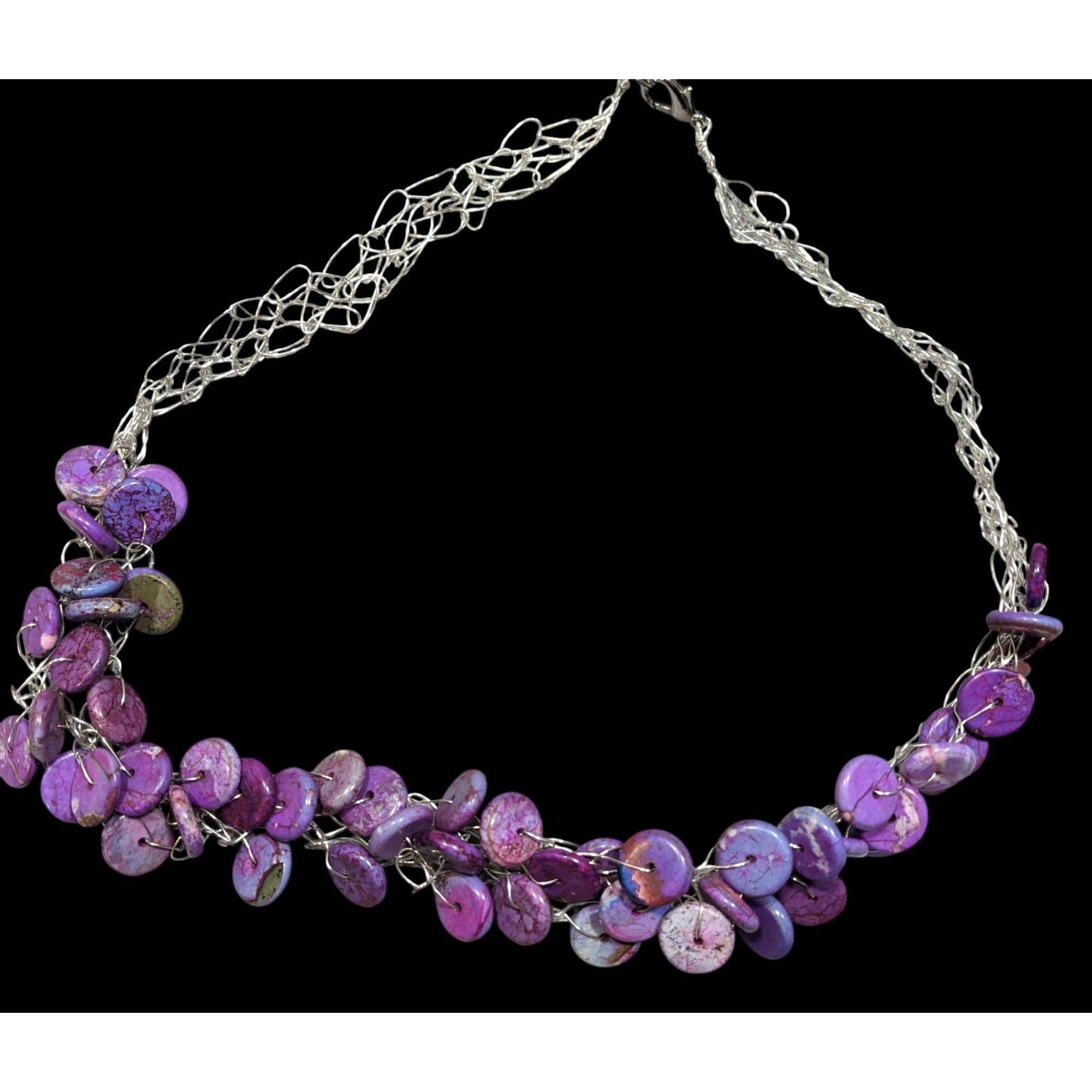 Other Handmade Purple Stone Beaded Statement Necklace Size ONE SIZE - 1 Thumbnail