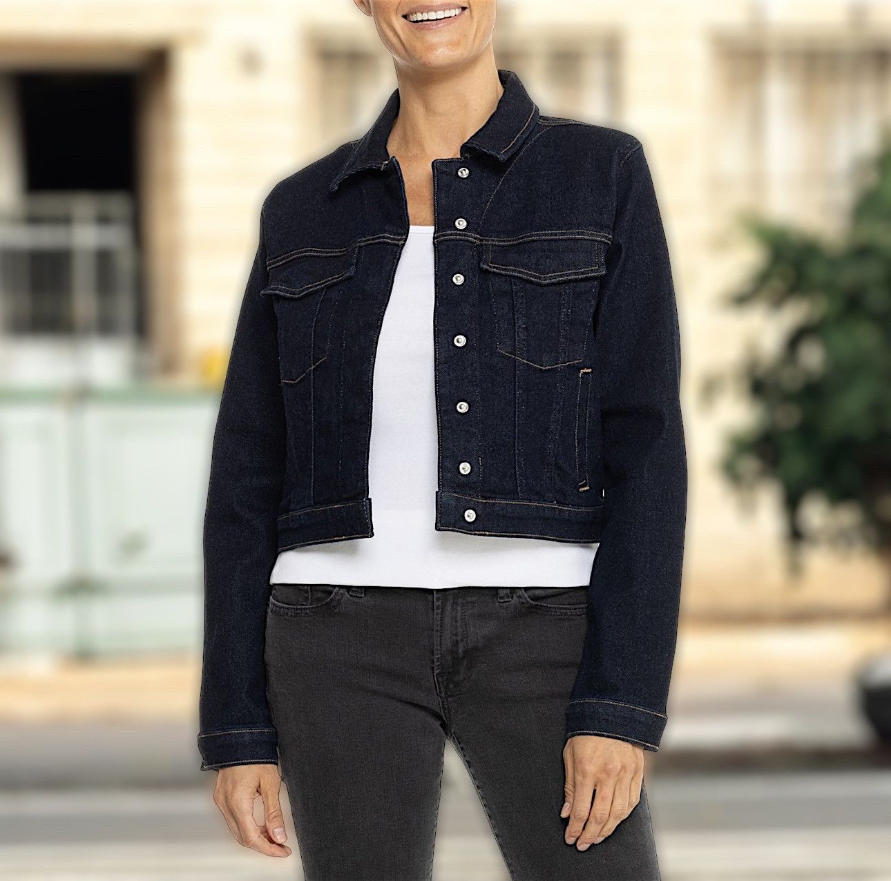 Good American Good American Women’s Jean Blue Stretch Crop Jacket Sz M Size M / US 6-8 / IT 42-44 - 1 Thumbnail