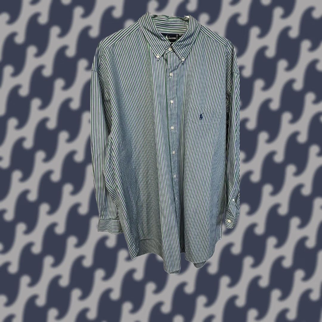 Ralph Lauren Ralph Lauren Blaire Button-Up Shirt Men 2XL Striped 100% Cotton Long Sleeve Green/Blue Classic Fit Bagger? Size US XXL / EU 58 / 5 - 1 Thumbnail