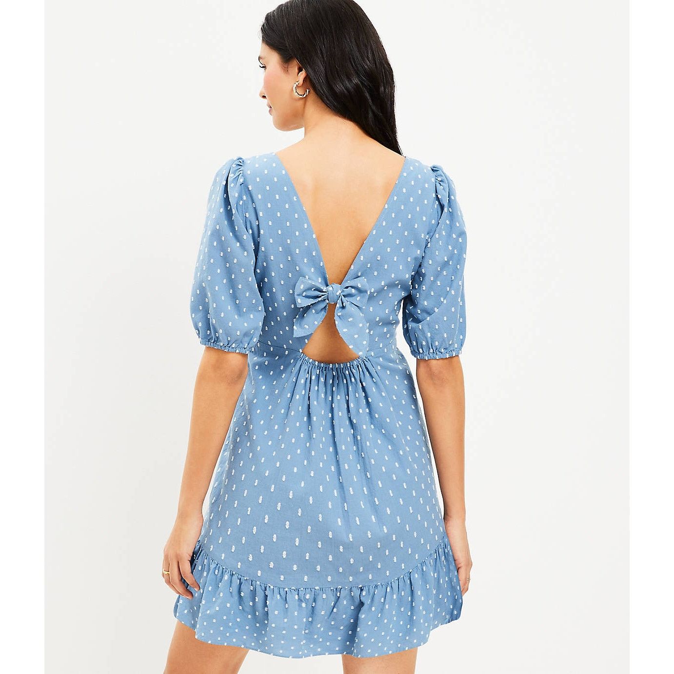Loft Loft Poolside Blue Swiss Dot Tie Back Flounce Swing Dress Size XS / US 0-2 / IT 36-38 - 11 Thumbnail