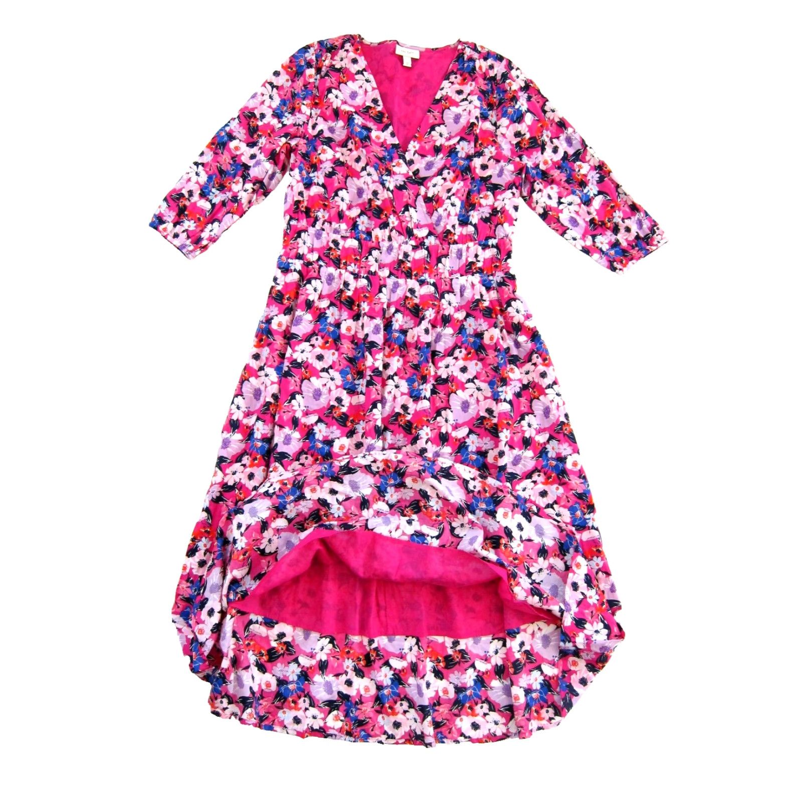 Pinko ON 34Th Maxi Dress 3/4 Sleeve V-Neck Floral 100% Cotton Pink Blue Red Large Dress Womens Size L / US 10 / IT 46 - 5 Thumbnail