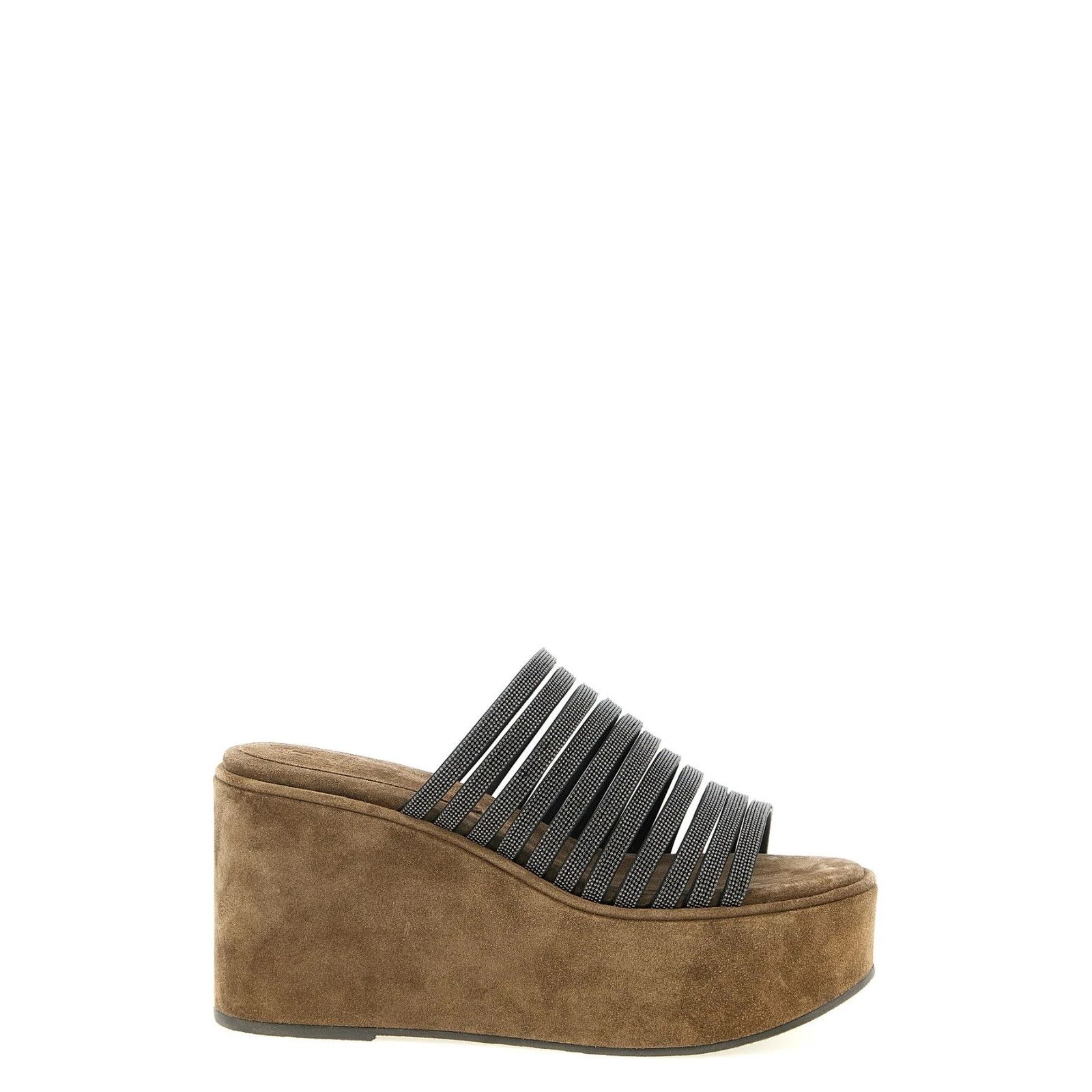 BRUNELLO CUCINELLI $2100 Black Precious Straps Wedges New &