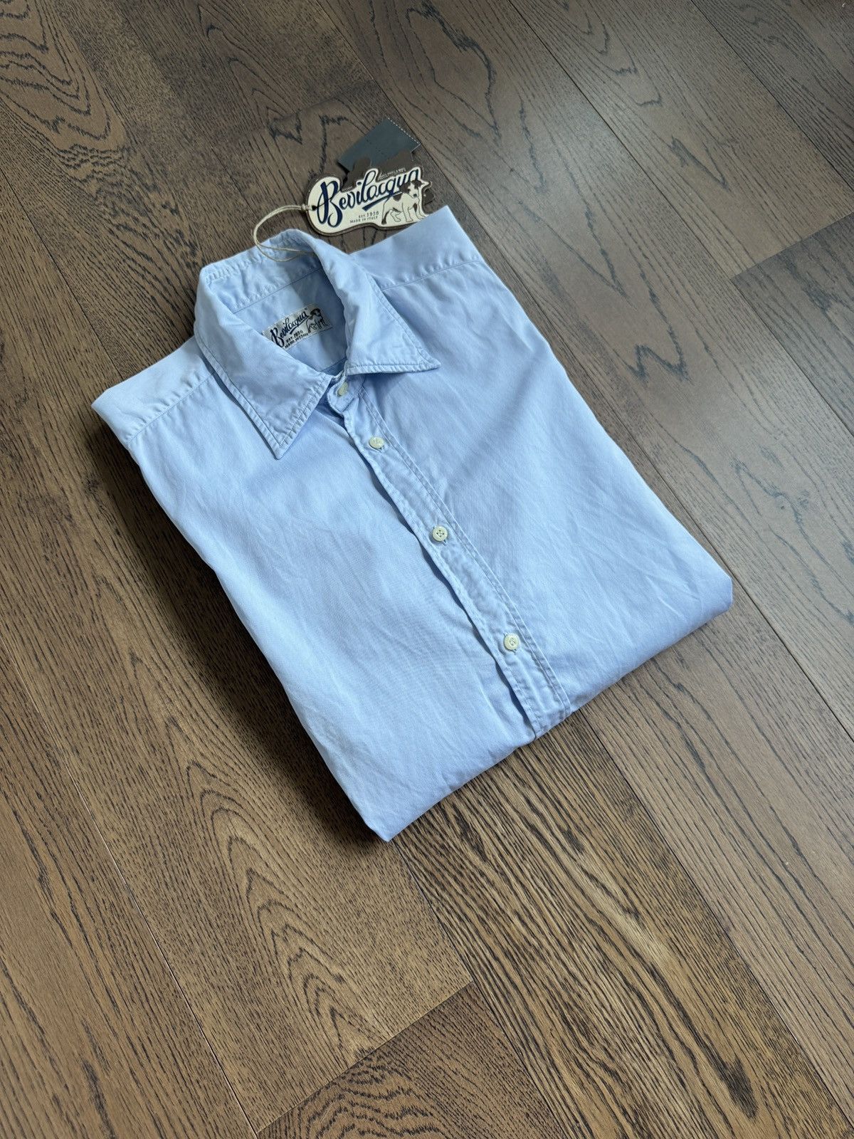 Bevilacqua BEVILACQUA Italy Handmade Mens Blue Cotton Dress Shirt Size US S / EU 44-46 / 1 - 5 Thumbnail