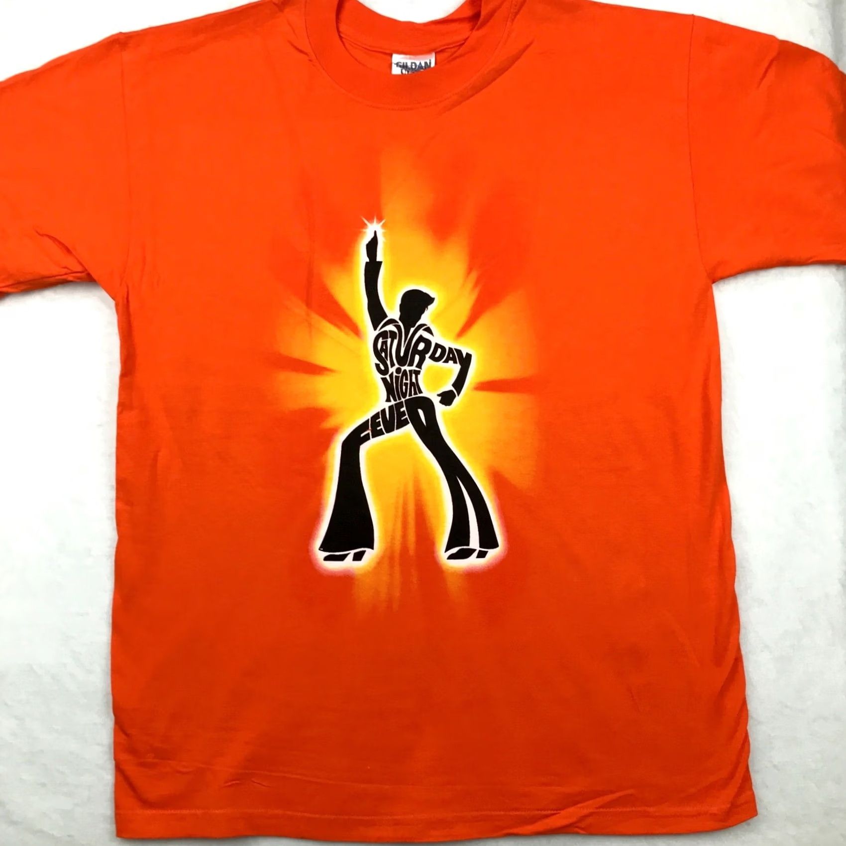 Gildan VINTAGE SATURDAY NIGHT FEVER BROADWAY MUSICAL T-Shirt LARGE disco theatre 90s Orange Size US L / EU 52-54 / 3 - 3 Thumbnail