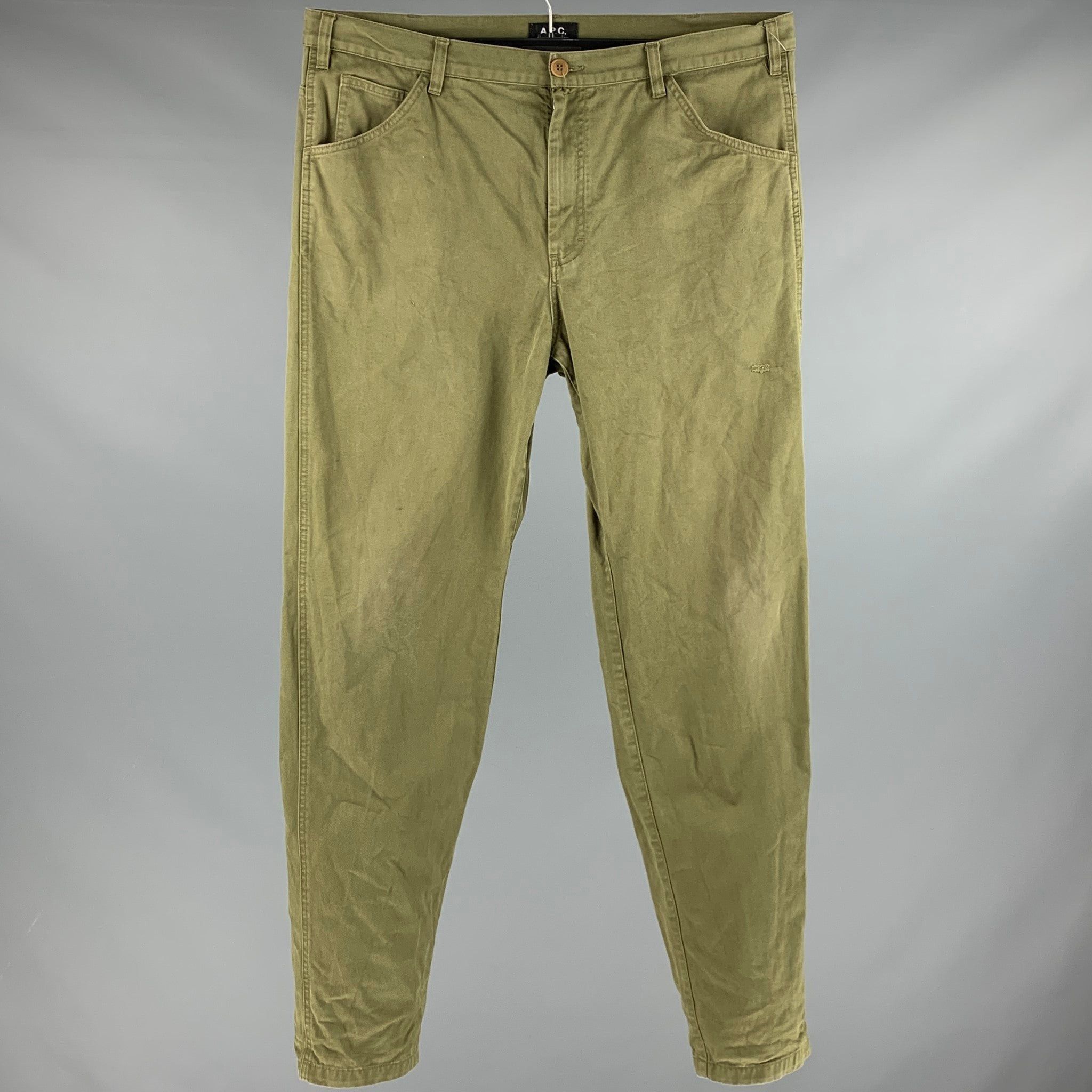 Green Cotton Jean Cut Casual Pants