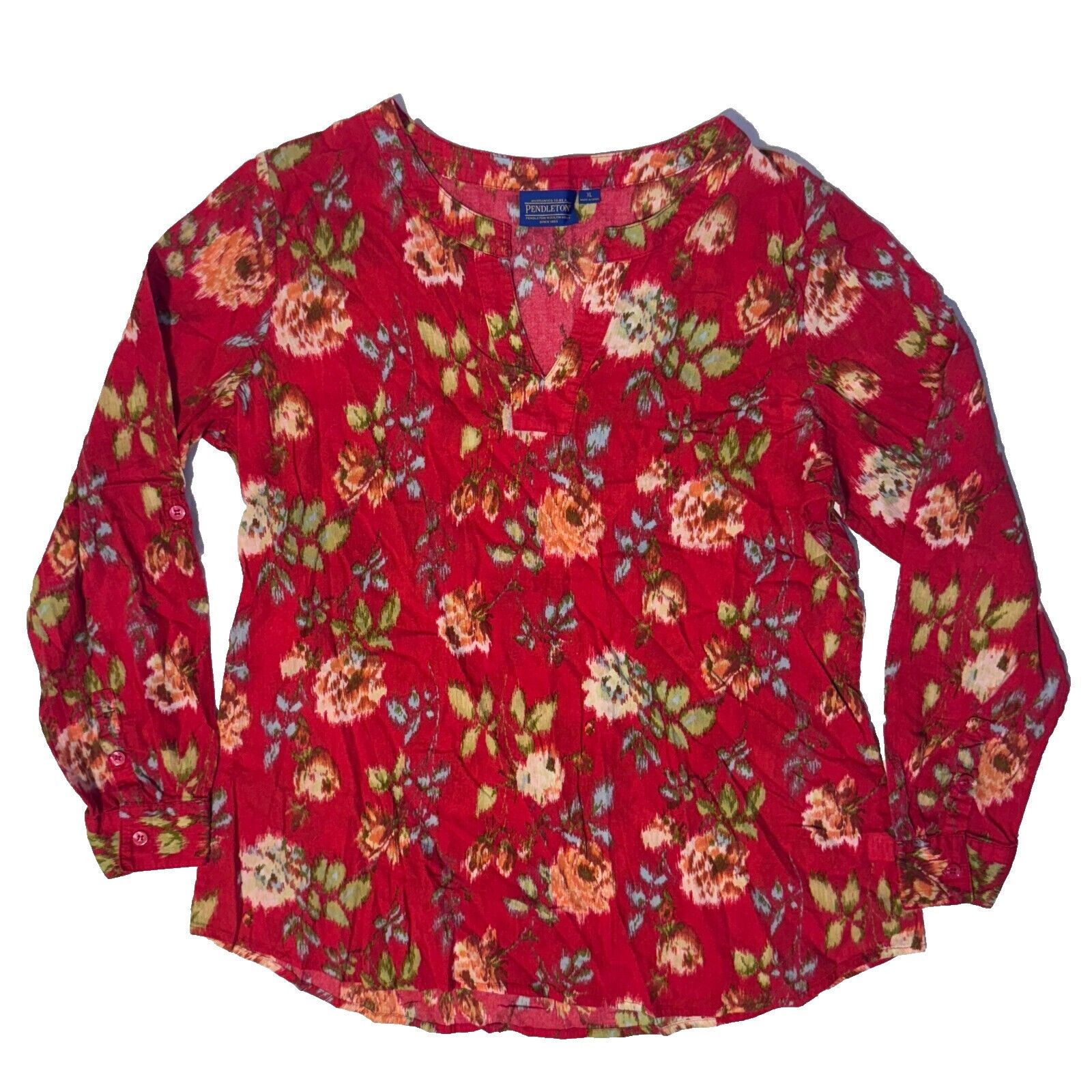Pendleton Pendleton Floral Blouse Sz XL Roll Tab Sleeve Cotton Peasant Size XL / US 12-14 / IT 48-50 - 1 Thumbnail