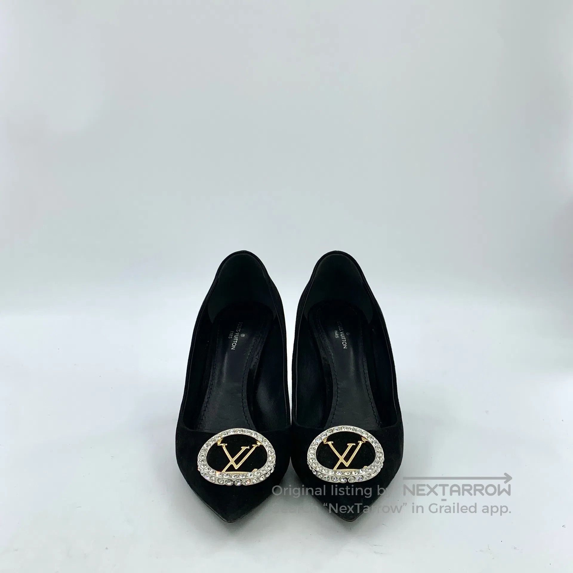 Louis Vuitton Louis Vuitton Black diamond-encrusted logo high heels with Size US 6.5 / IT 36.5 - 3 Thumbnail