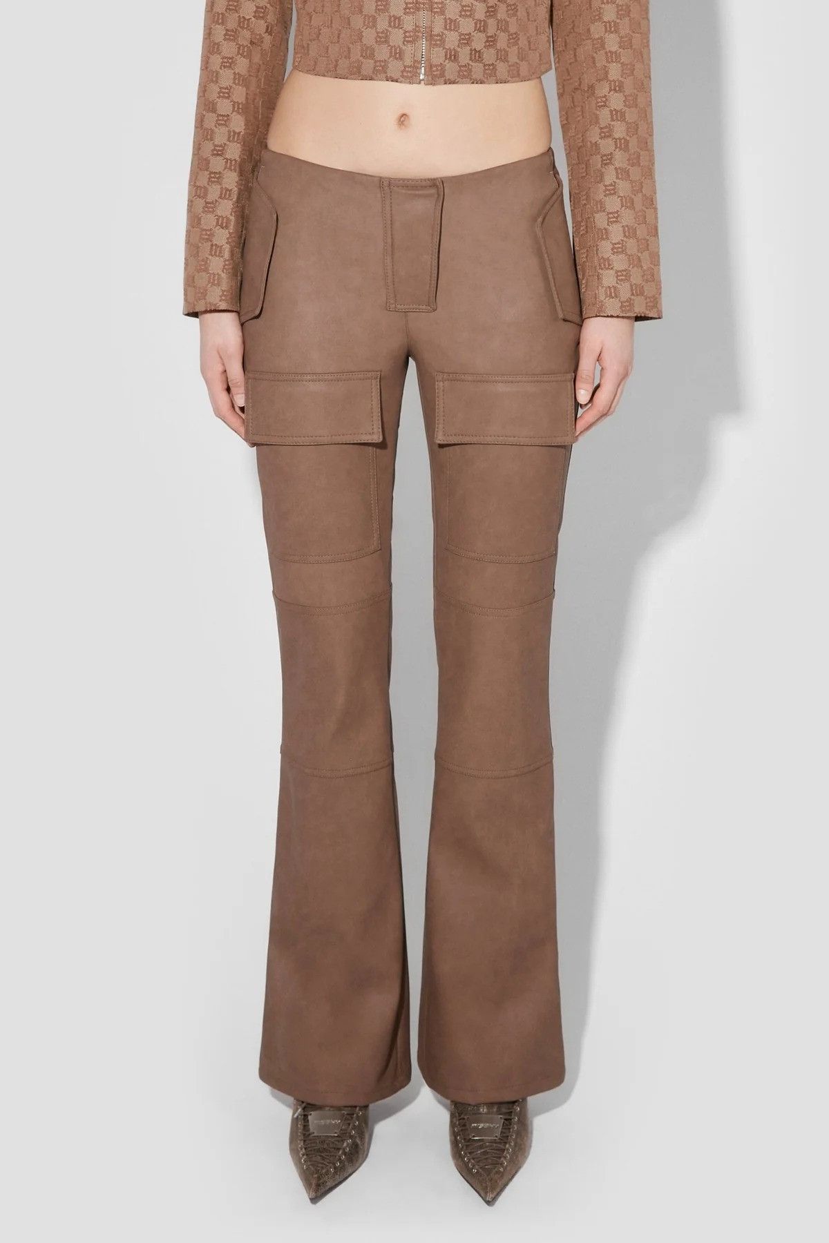 $520 MISBHV Matte Faux Leather Bootcut Moto Cargo Pants