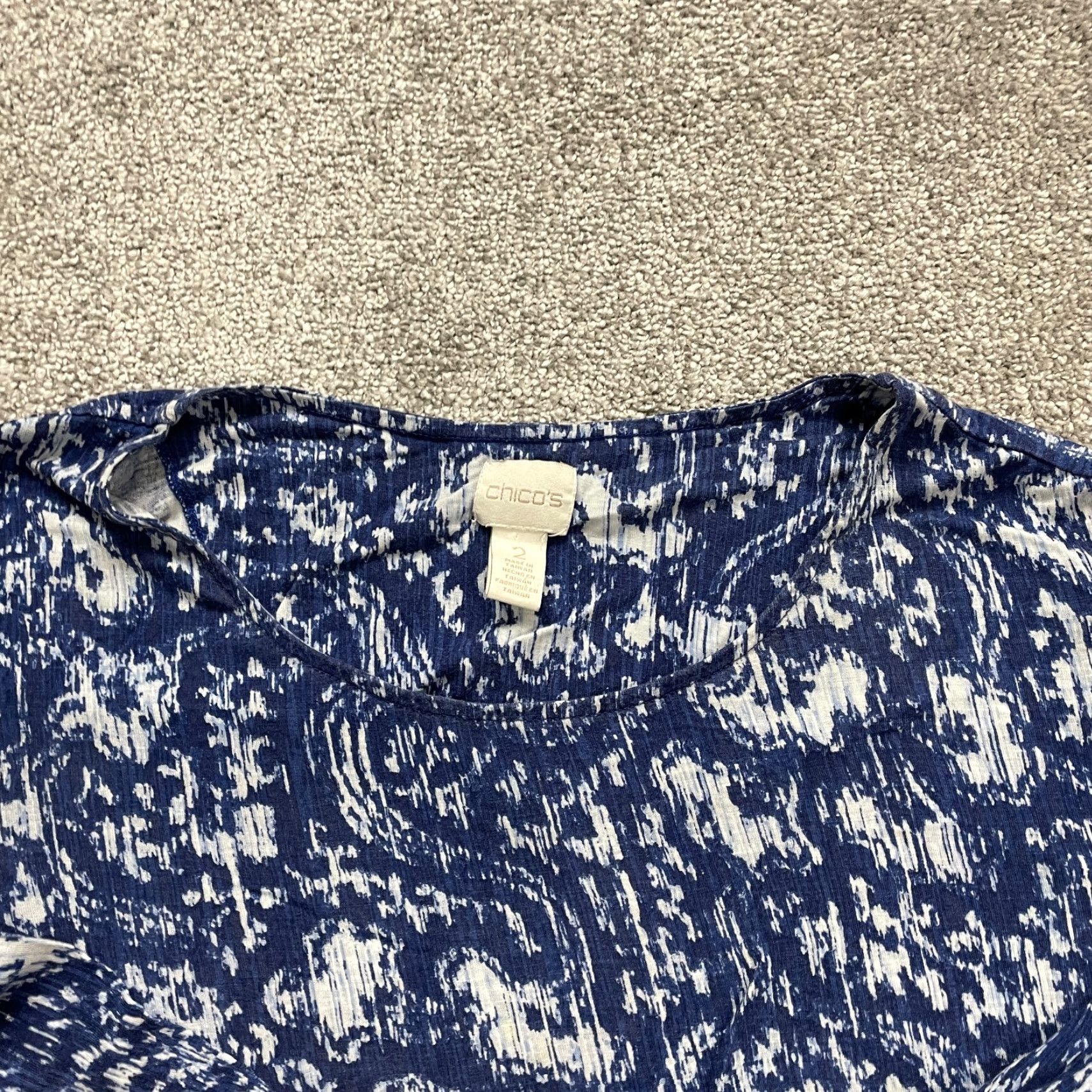Vintage Chico's Blouse Women 2 Large Blue White Paisley 3/4 Sleeve Round Neck Casual Top Size XS / US 0-2 / IT 36-38 - 3 Thumbnail