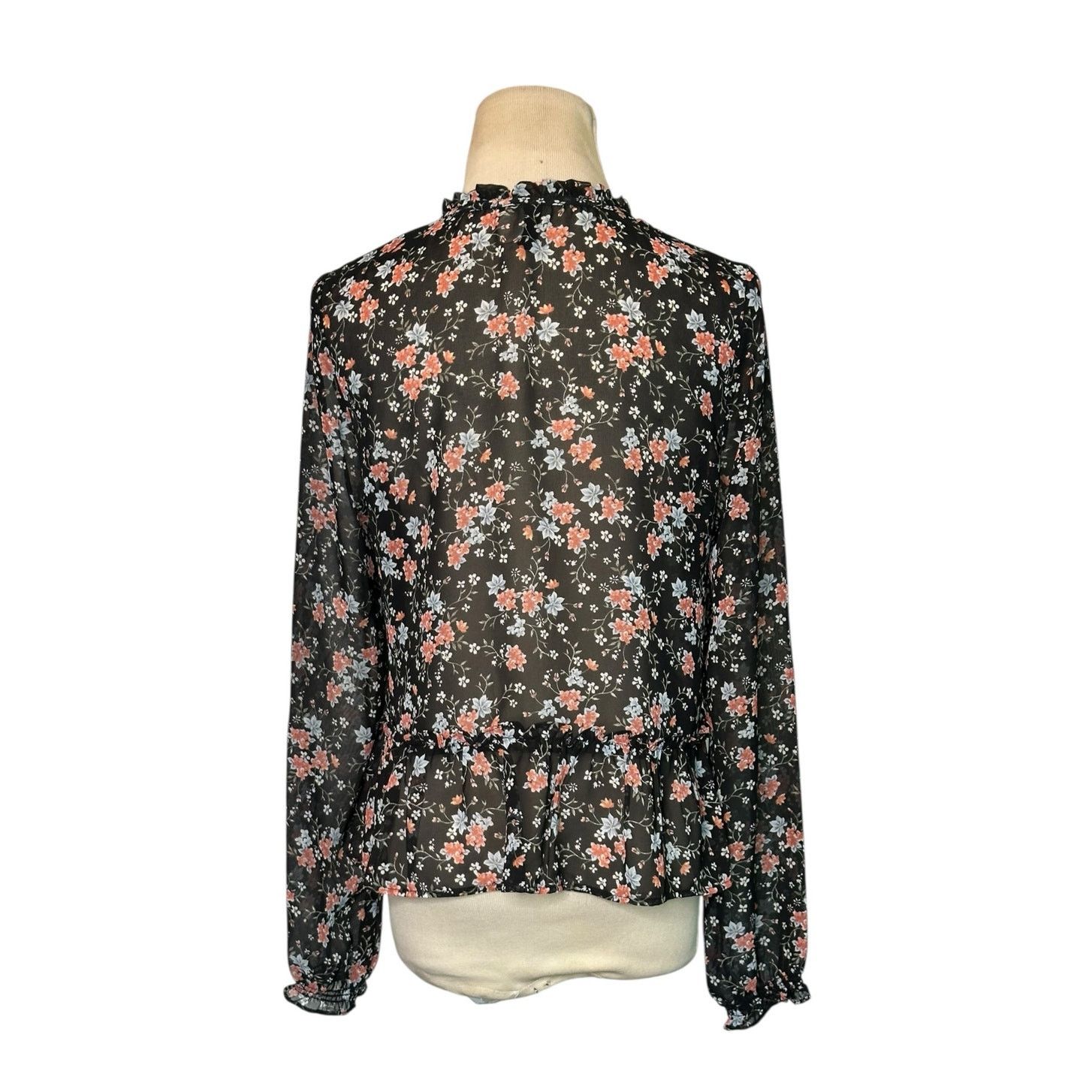 H&M H&M Divided black floral sheer long sleeves blouse size 4 Size S / US 4 / IT 40 - 2 Thumbnail